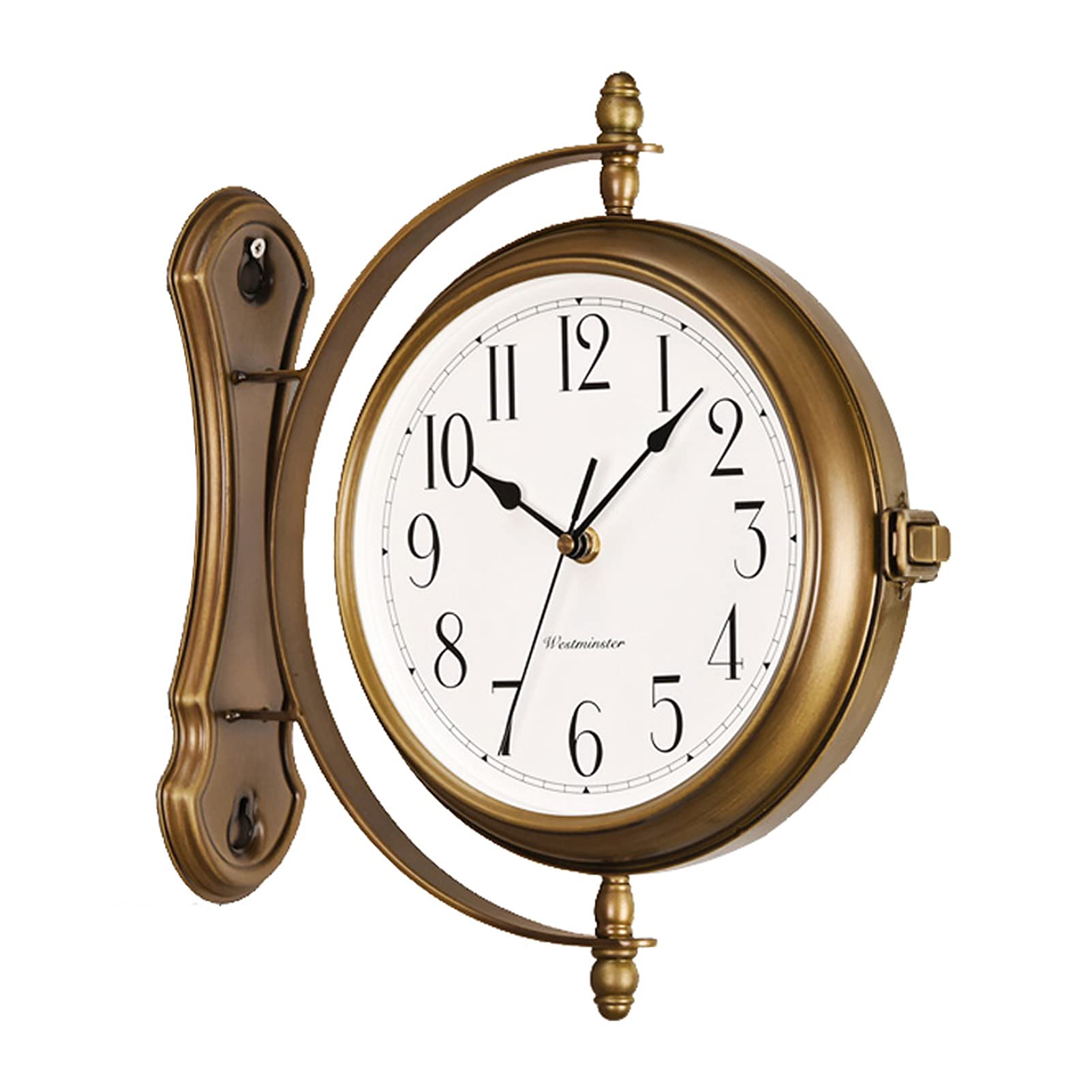 Vintage Double Sided Wall Clock - Silent Iron Metal Grand Central Station Style - 360° Rotating Antique Decorative Clock for Living Room, Bedroom & Office Décor
