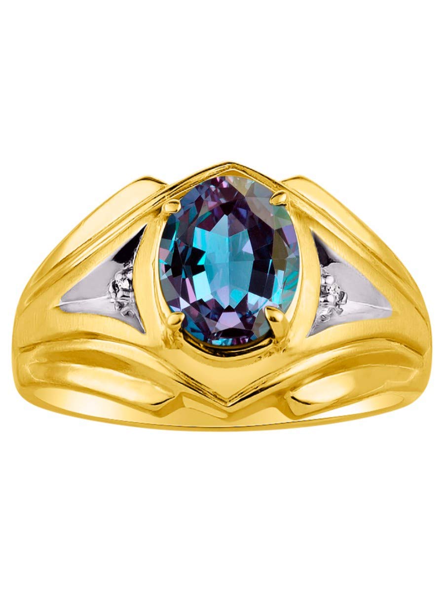 14K Yellow Gold Men's Rings with Oval Gemstone & Genuine Diamond - Classic Designer Style (9x7mm) | Birthstone Rings for Men in Sizes 8-13 | Perfect for Weddings, Anniversaries & Special Occasions