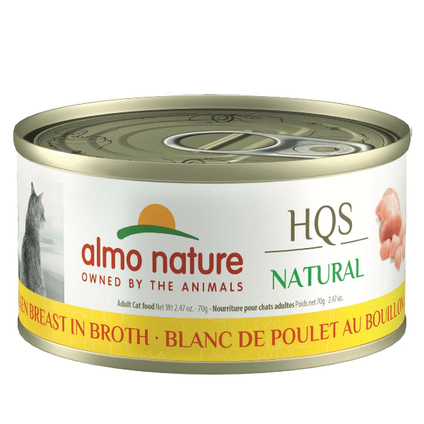 Almo Nature HQS Natural Chicken Breast in Broth Canned Cat Food - Grain-Free, High Protein Wet Cat Food for Adult & Senior Cats - Perfect for Picky Eaters & Digestive Health - Ideal for Mealtime, Travel & Emergency Kits