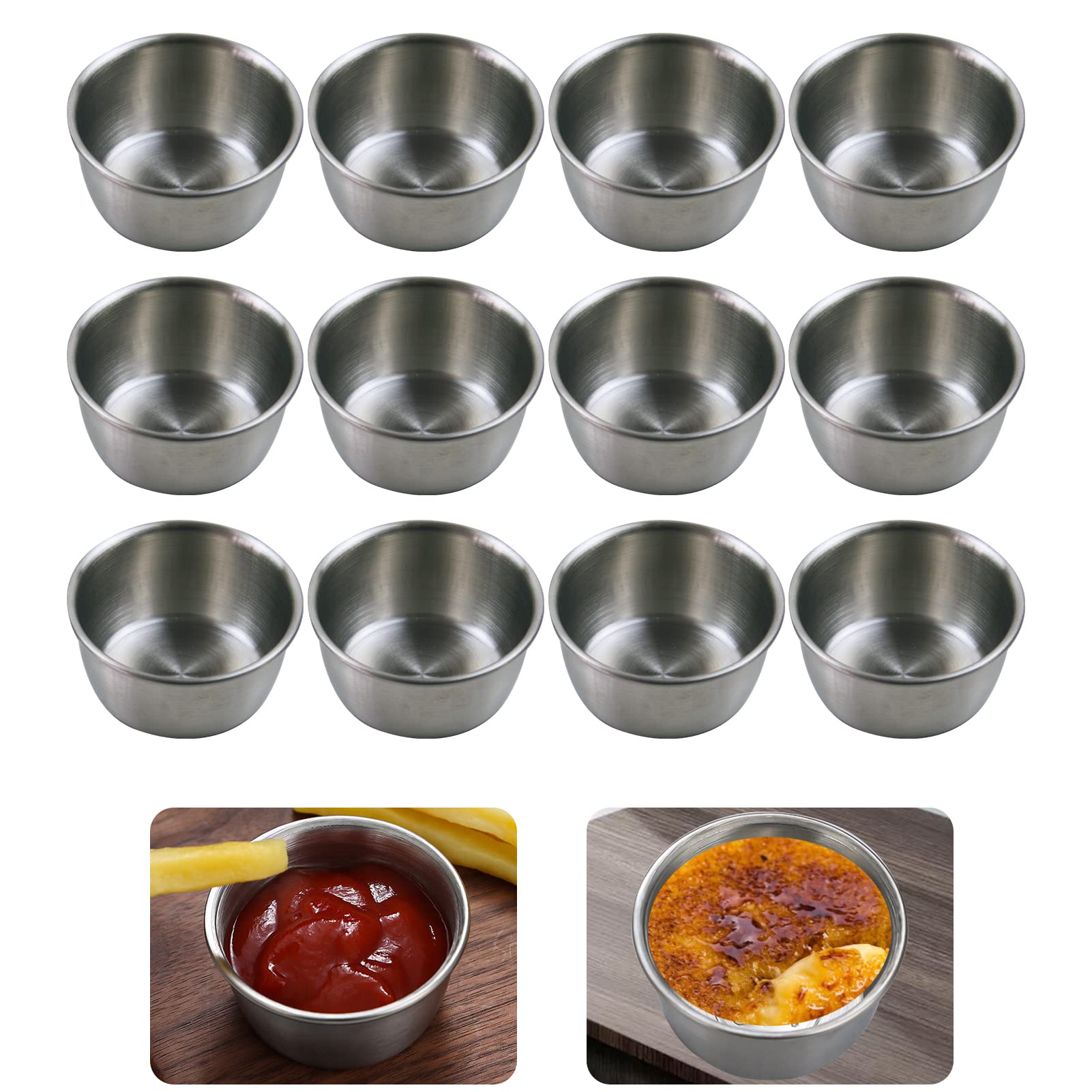 Premium Stainless Steel Mini Sauce Bowls - 12 Pack 50ml Small Condiment Cups for Salad Dressing, Pudding, Dip & Party Snacks - Perfect for Restaurants, Home Kitchen & Outdoor BBQ Gatherings