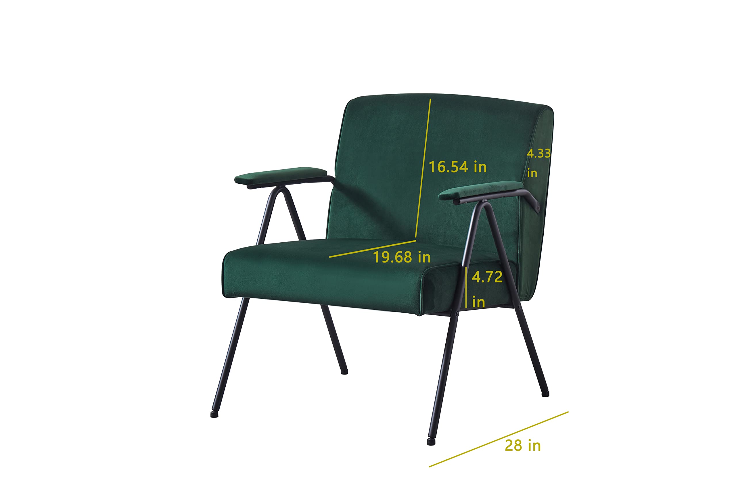 Yoluckea Mid-Century Modern Leisure Chair - Metal Frame Armrest & Feet, Accent Sofa for Living Room & Bedroom - Green | Perfect for Reading Nook, Lounge Area & Small Space Decor