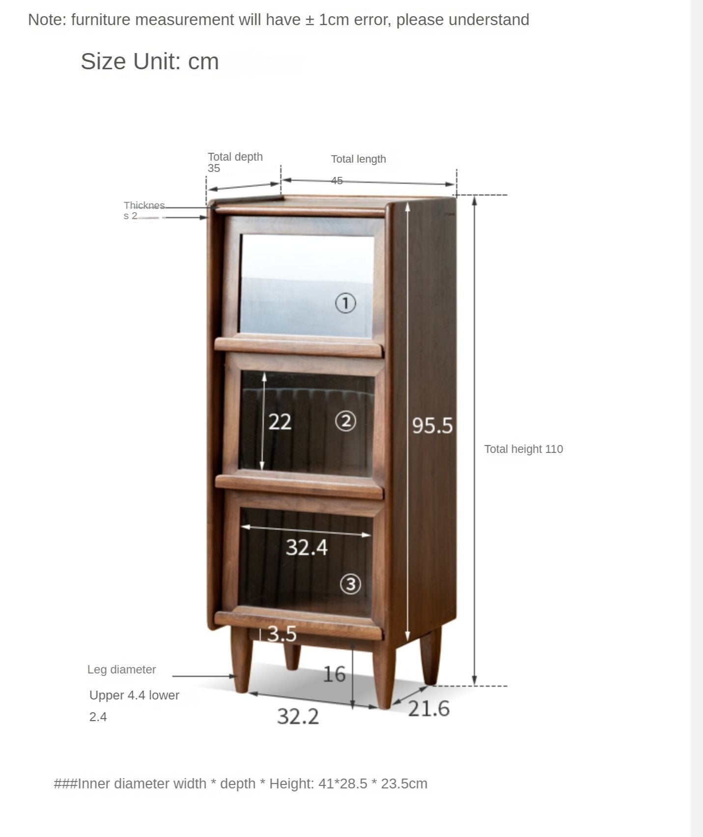 Solid Black Walnut & Oak Wood Glass Flip Door Display Cabinet with LED Lights - Perfect for Living Room, Bedroom & Office Storage & Display