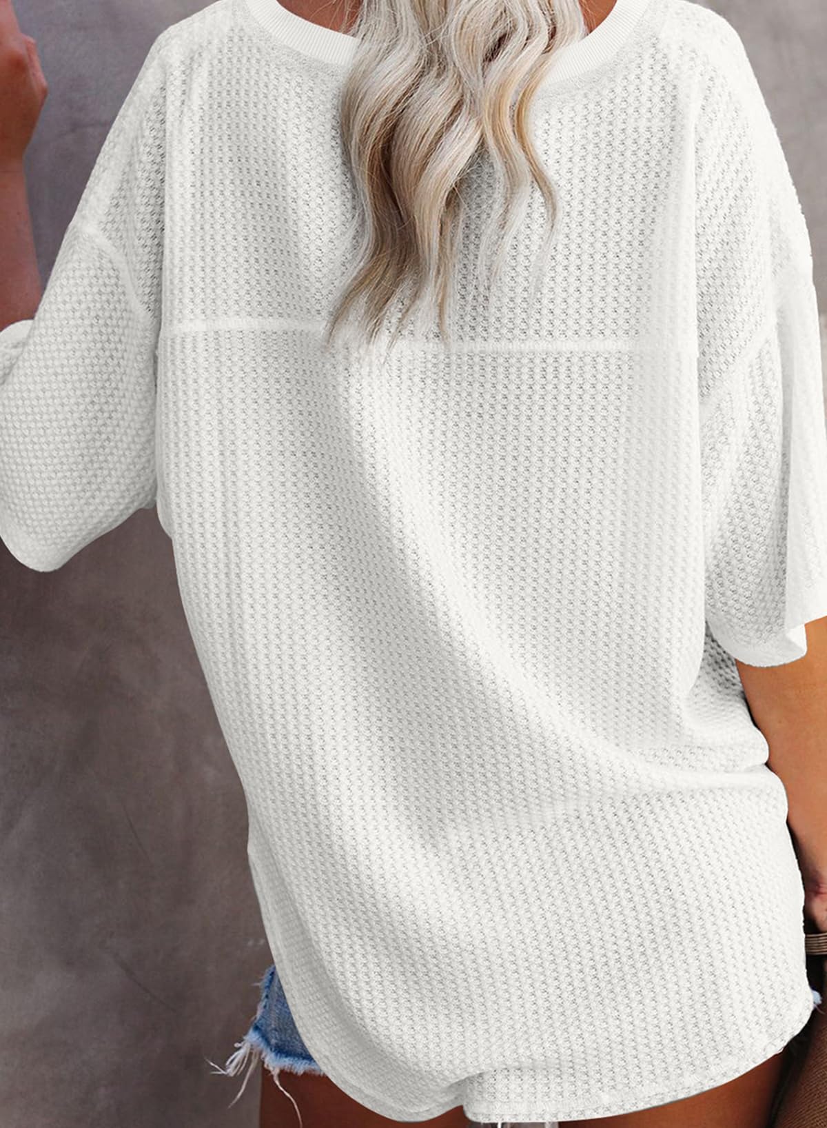 SHEWIN Women's Casual Waffle Knit T-Shirt - Short Sleeve V-Neck Summer Top for Everyday Wear | Perfect for Work, Weekend & Vacation Outfits
