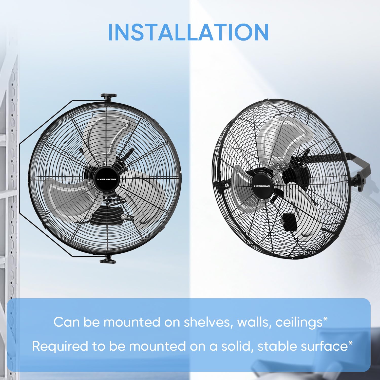 KEN BROWN 18 Inch Industrial Wall Mount Fan - 4300 CFM Heavy Duty Metal Fan with 3-Speed High Velocity & Oscillation - Perfect for Patios, Shops, Greenhouses, Garages, Commercial Spaces & Gazebos | Ideal for Cooling Large Areas, Ventilation & Air Circulation