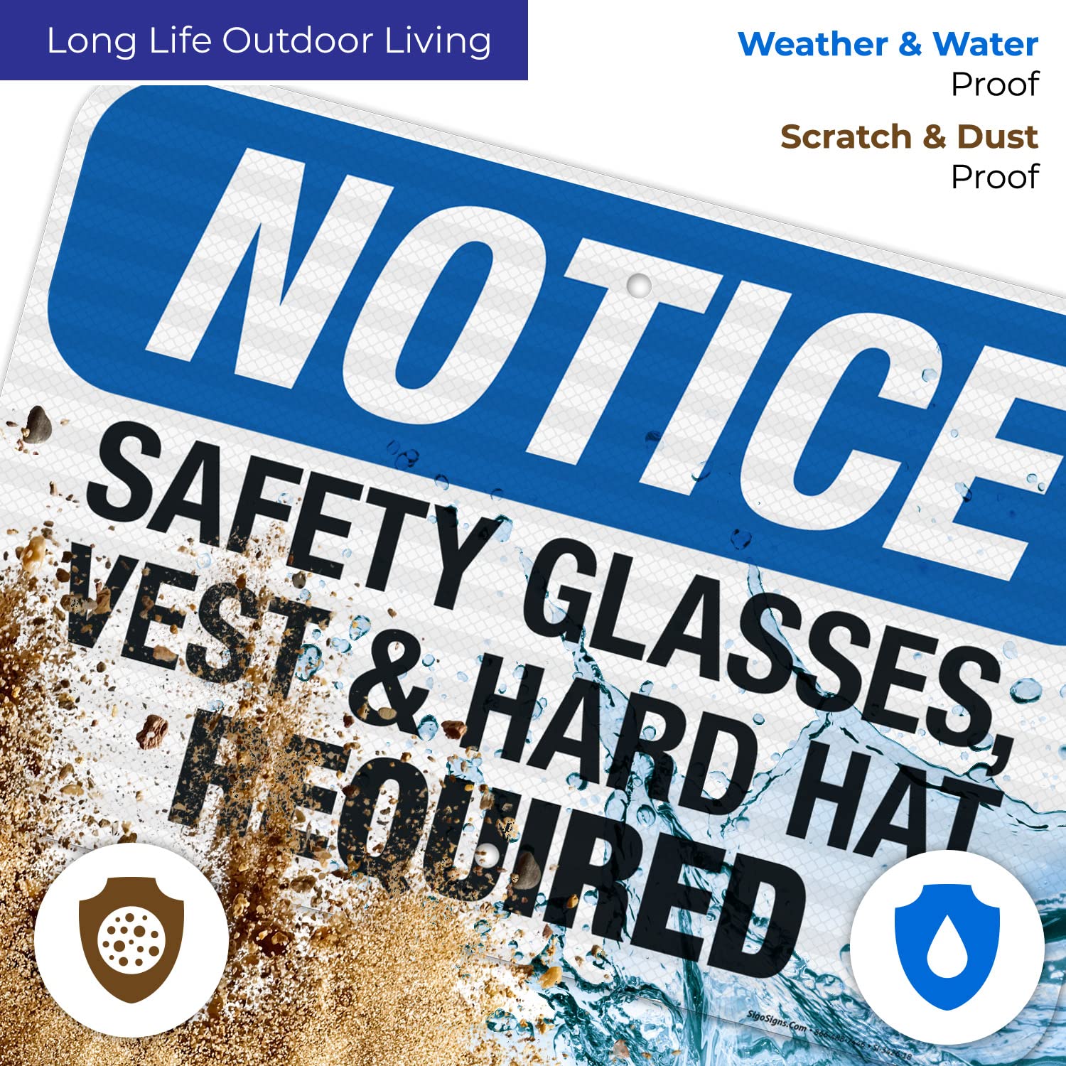 OSHA Compliant Safety Glasses Vest & Hard Hat Required Sign - 12x18 Inch Reflective Aluminum Sign for Construction Sites & Work Zones - 3M EGP .063 Fade-Resistant Material - Indoor/Outdoor Use - Made in USA - Perfect for Factories, Warehouses & Hazardous Areas
