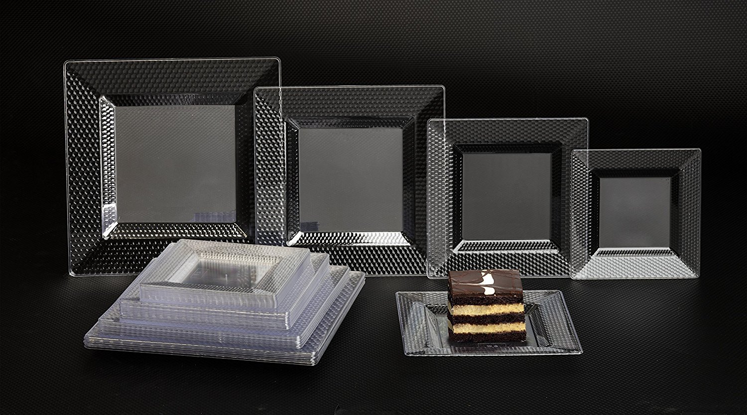 Honeycomb Square Plates 6.5 Inch - 420 Pack Clear Plastic Disposable Party Plates for Birthday, Wedding & Holiday Celebrations