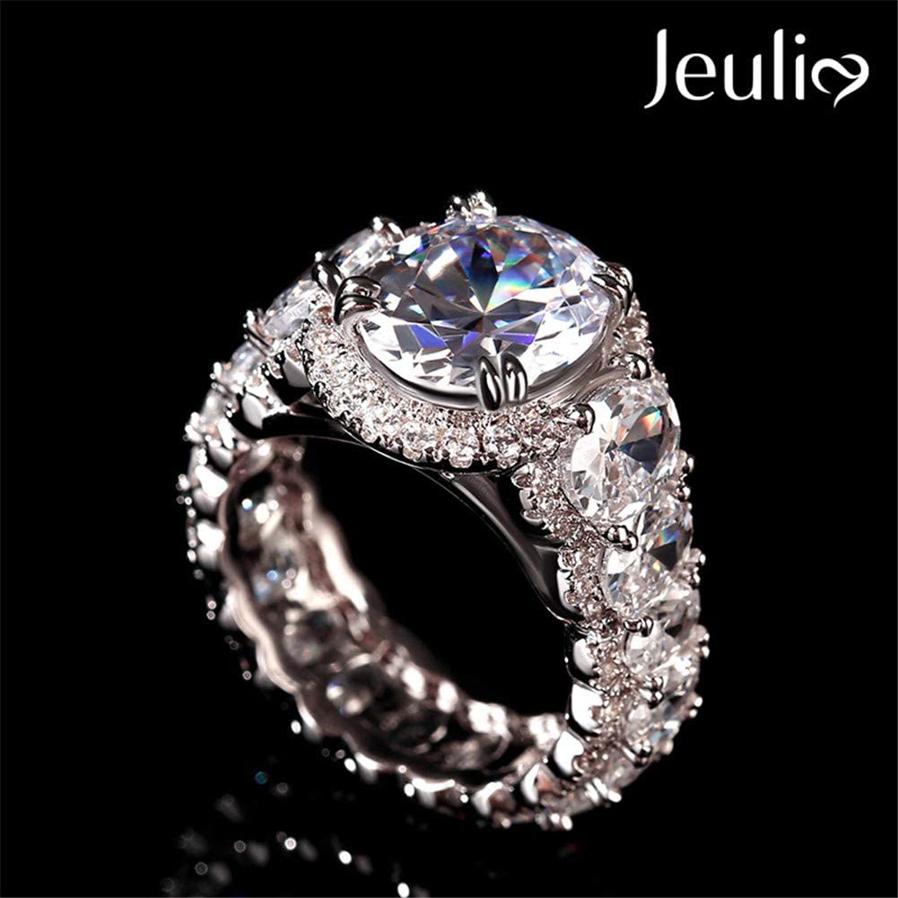 8.2 Carat Oval Cut Cubic Zirconia Halo Engagement Ring for Women - Sterling Silver CZ Solitaire Wedding Band, Romantic Jewelry Gift for Anniversary, Proposal, Bridal, Valentine's Day
