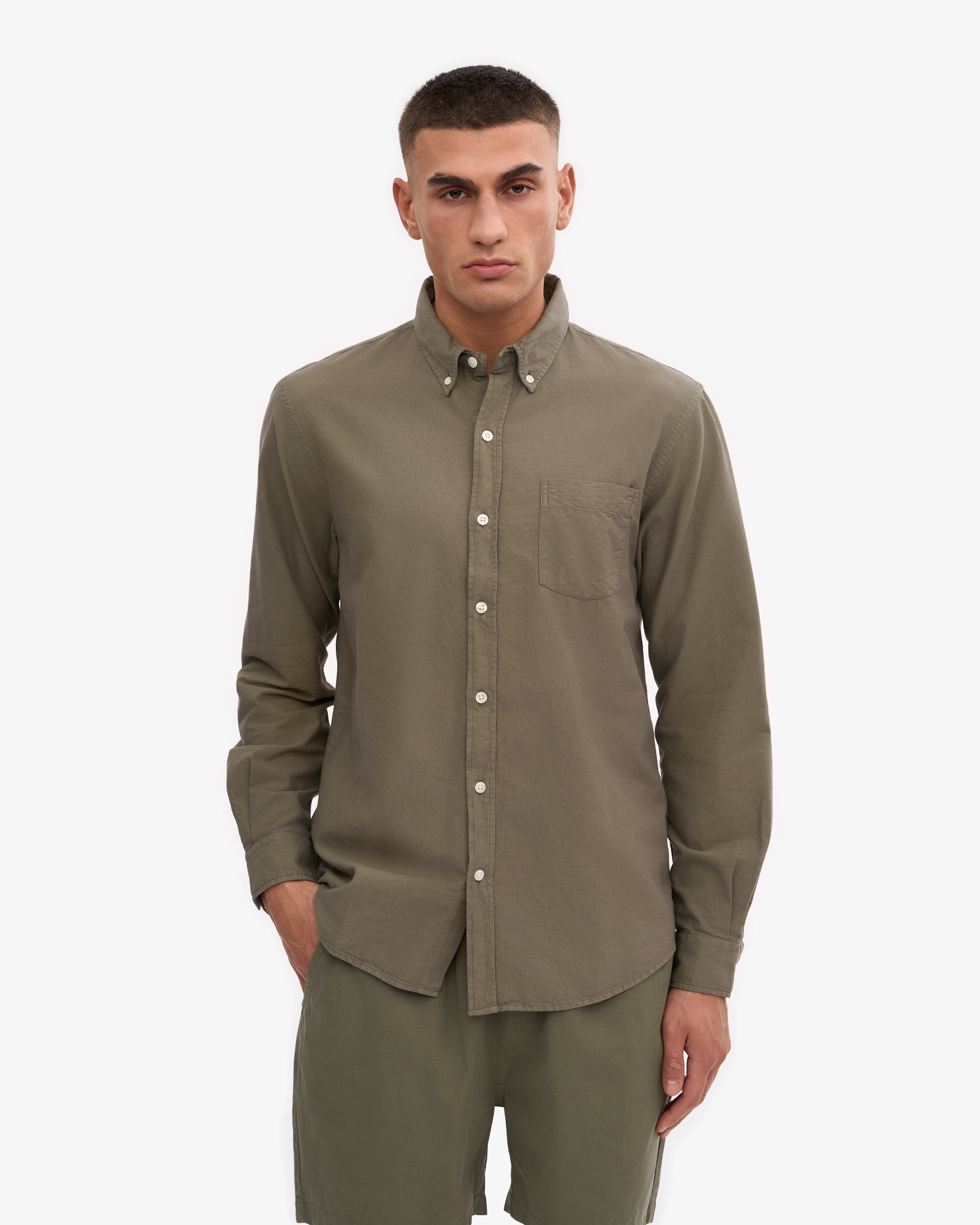 Organic Cotton Button Down Shirt for Men - Dusty Olive Green Casual Wear for Office & Outdoor Activities