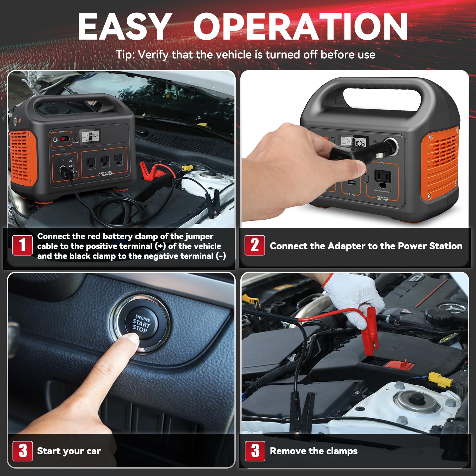 Beaspire 12V 10A Jumper Cables for Energy Storage Battery & Portable Power Station - Universal Car Charging Adapter with 5.9FT 8AWG Cable & Carry Bag - Perfect for Emergency Jump Starts, Camping, and Power Tool Charging