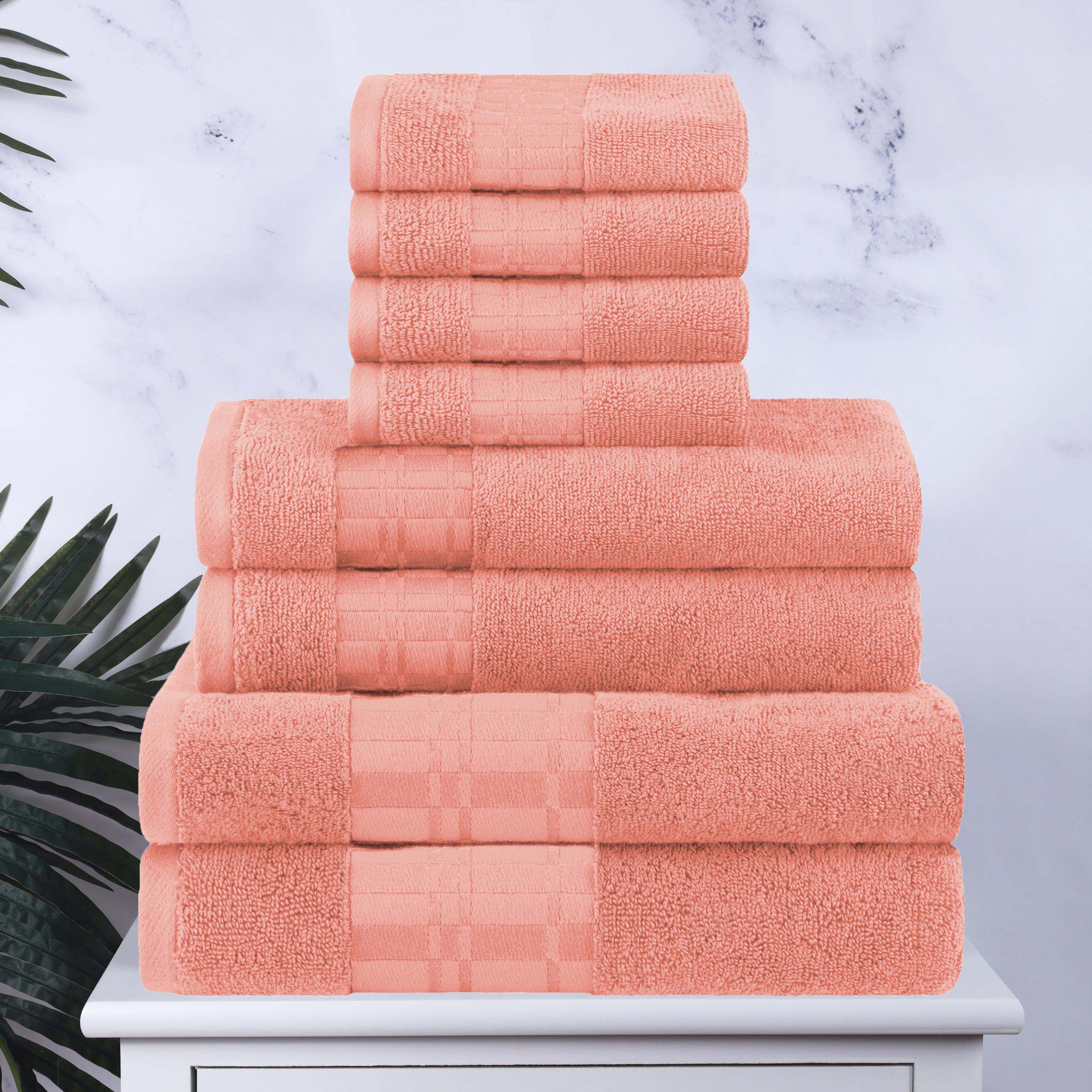 Larissa Cotton Geometric Embroidered Border 8-Piece Towel Set | Soft Bath & Beach Towels for Spa, Pool & Home Decor