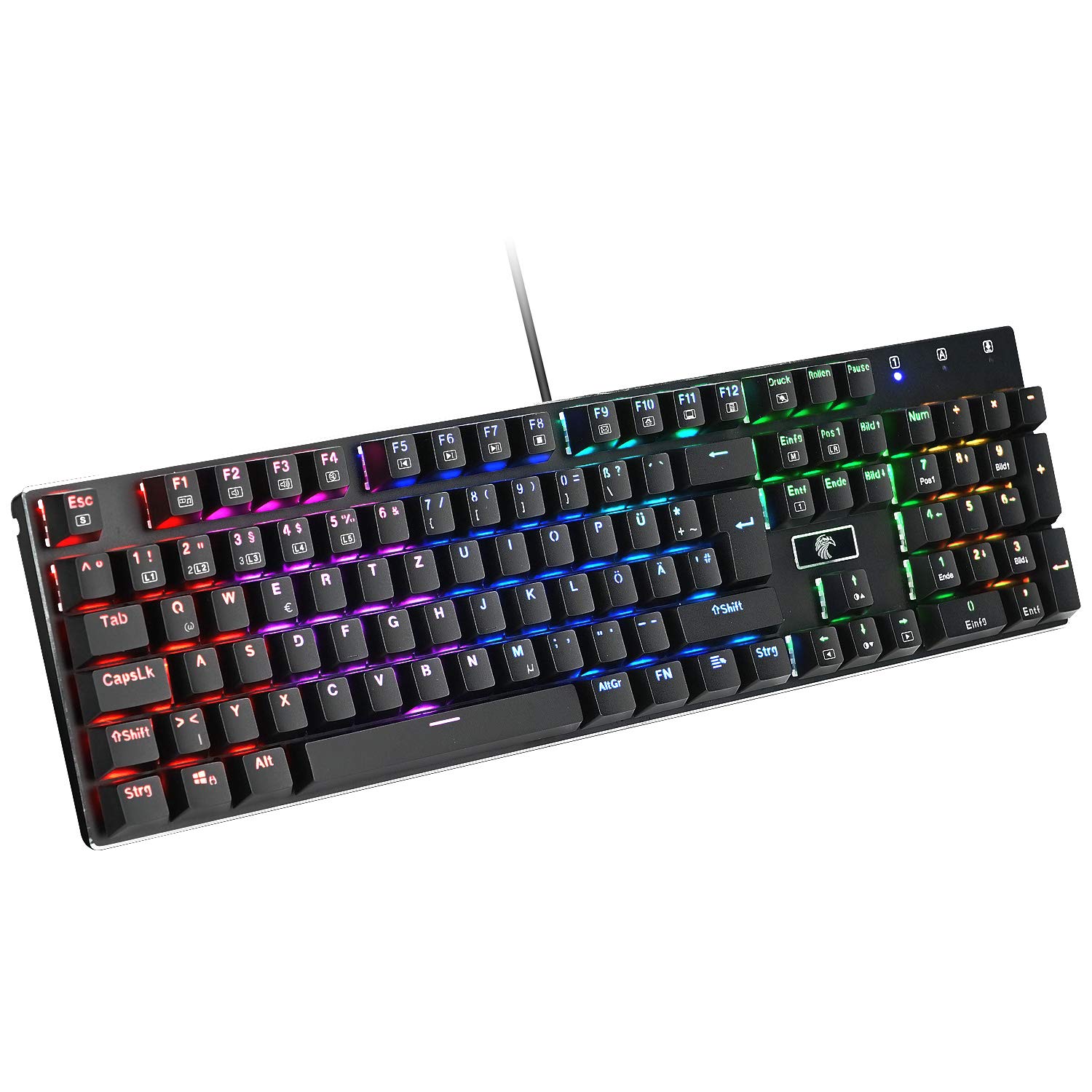 COVVY Mechanical Gaming Keyboard with 10 RGB Backlight Modes, Blue Switches, Waterproof, USB Plug & Play - German Layout for PC, Laptop Gamers (Windows XP/Vista/7/8/10) - Perfect for Esports, Streaming & Office Work