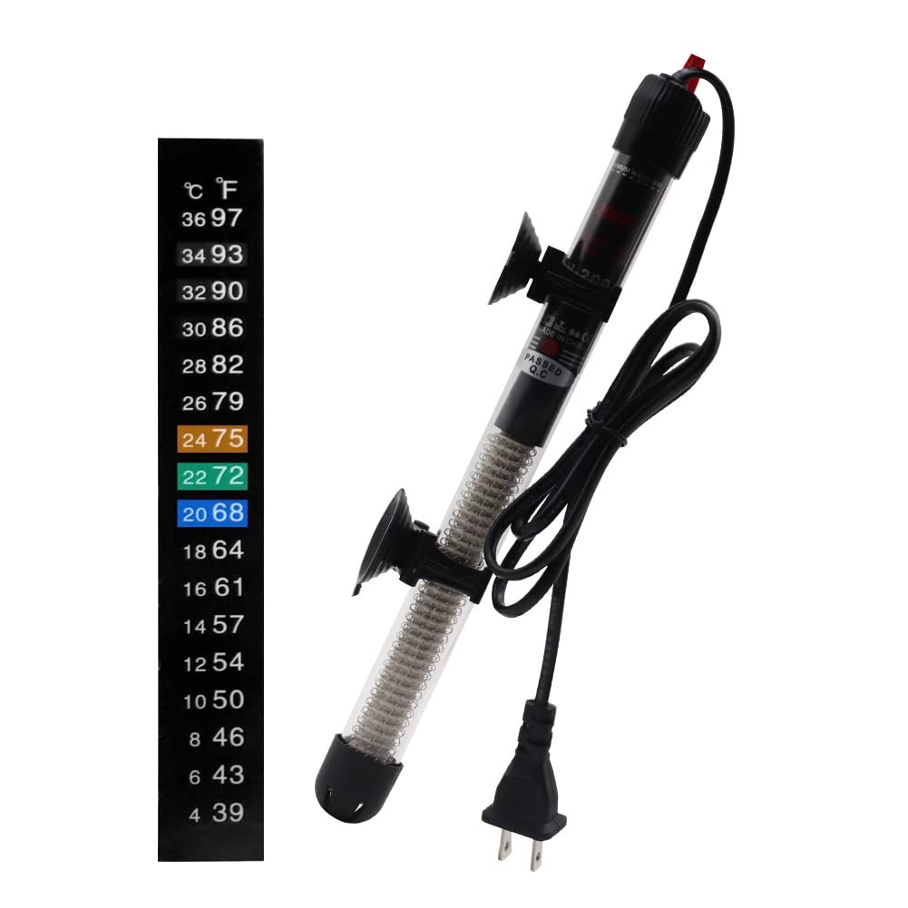 25W-300W Auto Submersible Aquarium Heater with Thermostat & Thermometer Sticker - Fish Tank Heater for Freshwater/Saltwater Tanks - Perfect for Tropical Fish, Betta, Goldfish & Marine Aquariums