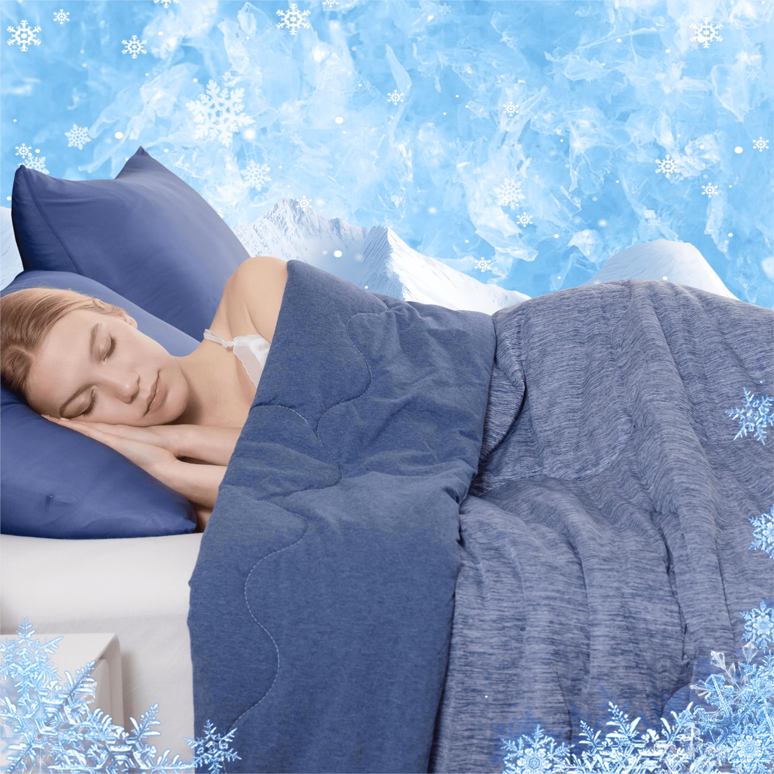 King Size Cooling Comforter with Japanese Q-Max 0.45 Cooling Fiber - All Season Lightweight Cotton Blanket for Summer & Winter (Navy Blue, 90x108 Inches) - Perfect for Hot Sleepers, Bedroom, Guest Room & Dorm