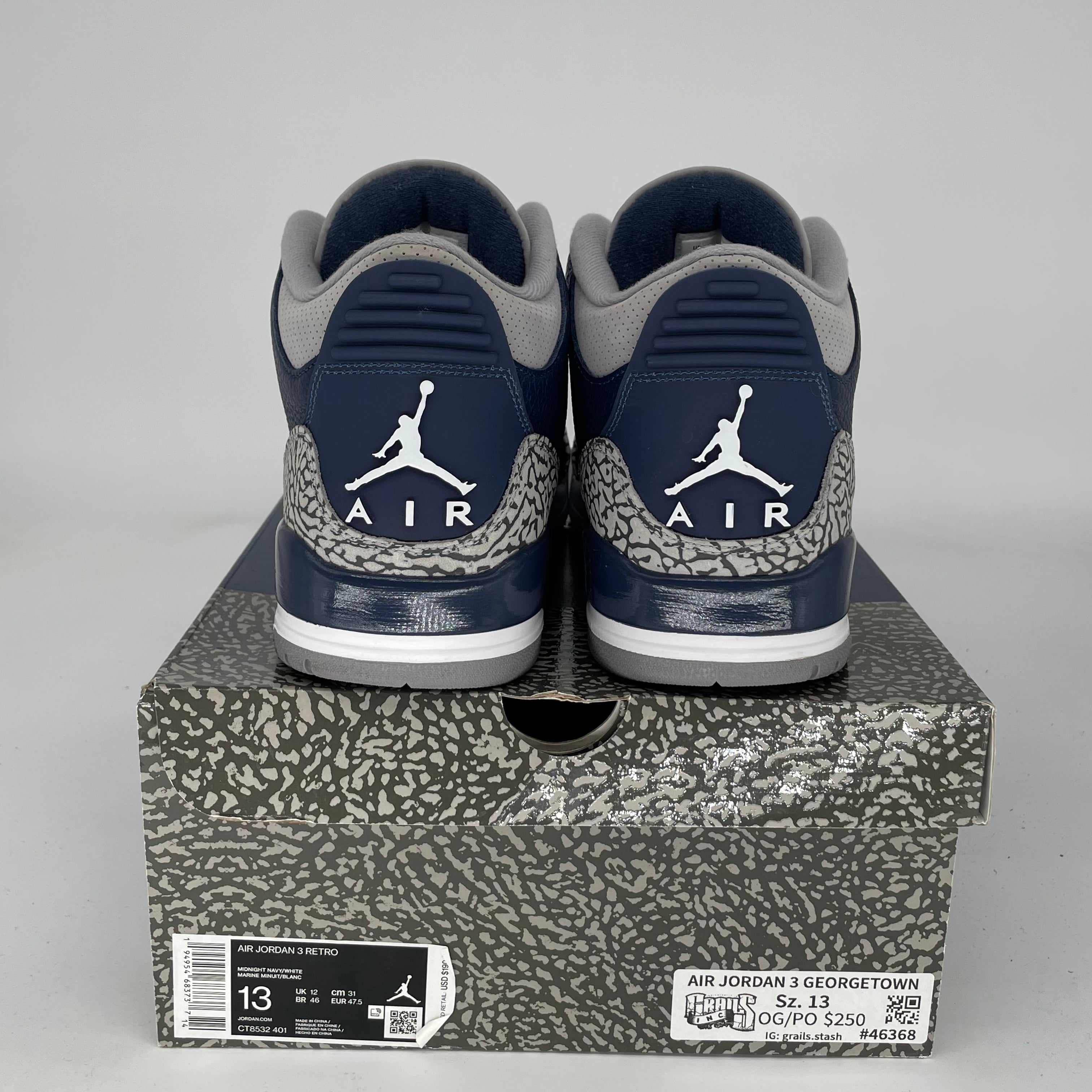AIR JORDAN 3 GEORGETOWN Retro Basketball Shoes Men's Size 13 - White/Blue/Gray CT8532-401 | Authentic Sneakers for Casual Wear & Street Style