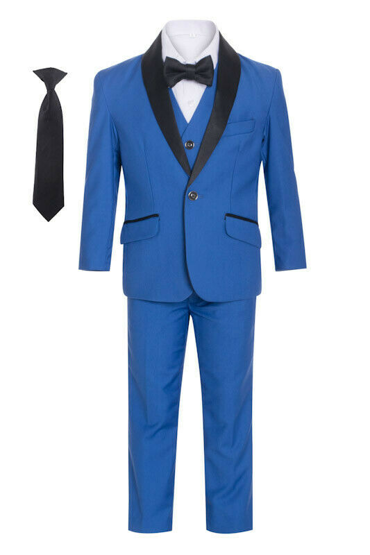 Boys Blue Shawl Collar Tuxedo Suit for Kids - Formal Wear for Weddings, Parties & Special Occasions