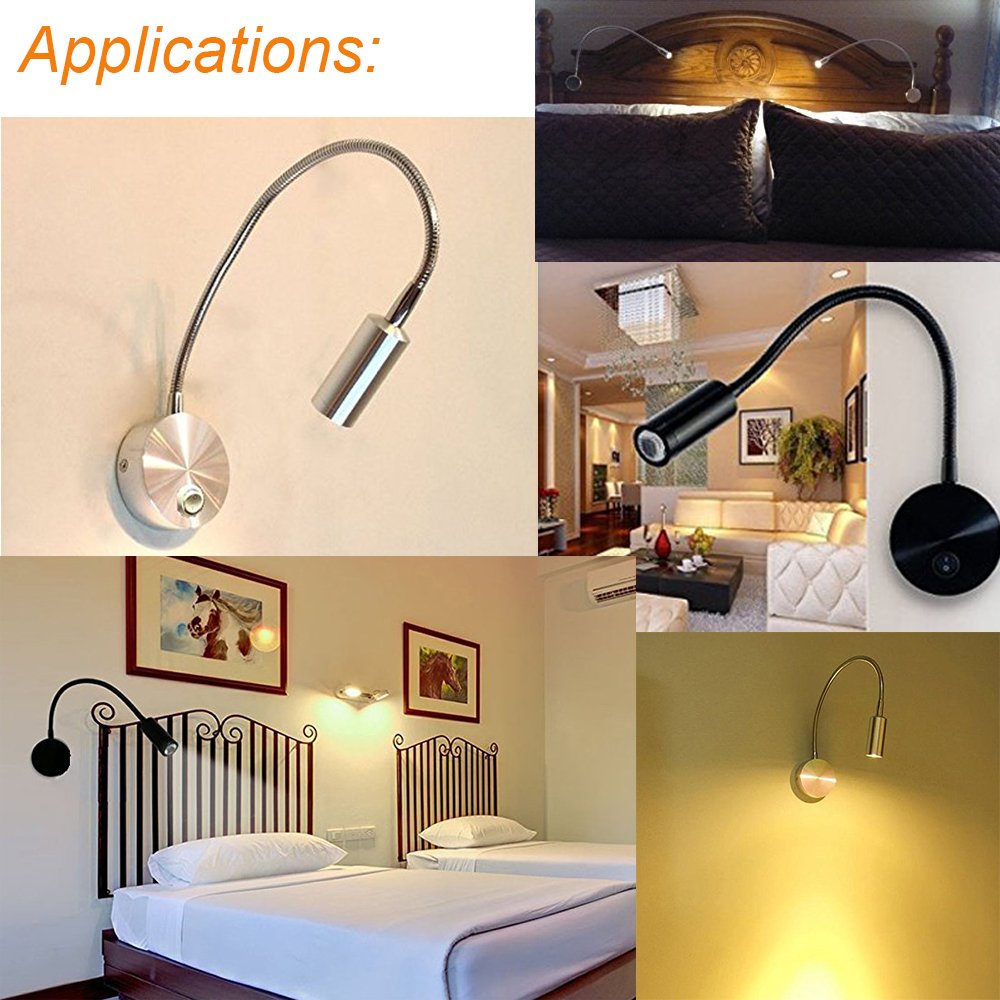 Youngine 3W Flexible Gooseneck Wall Sconce Lamp - Adjustable Reading Light & Art Display Accent Fixture with On/Off Switch (Black, Warm White) - Perfect for Bedroom, Study, Gallery & Home Decor Lighting