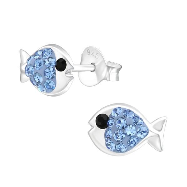 Kids Silver Blue Crystal Fish Stud Earrings - Hypoallergenic & Durable for Girls - Perfect for Birthdays, Parties & Everyday Wear