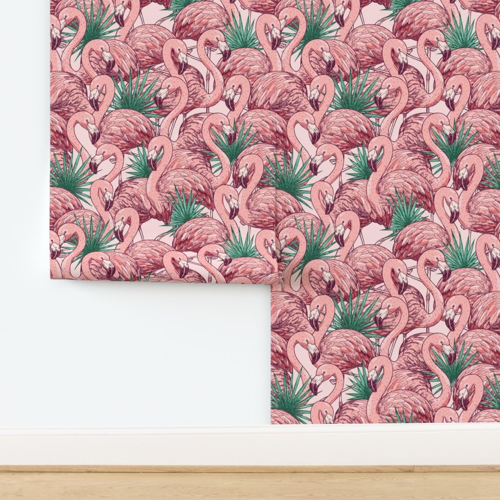 Premium Flamingo Wallpaper - 27ft x 2ft Commercial Grade Tropical Bird Design for Bedroom, Bathroom & Living Room Decor | Pink Summer Beach Theme Traditional Peel & Stick Wall Mural