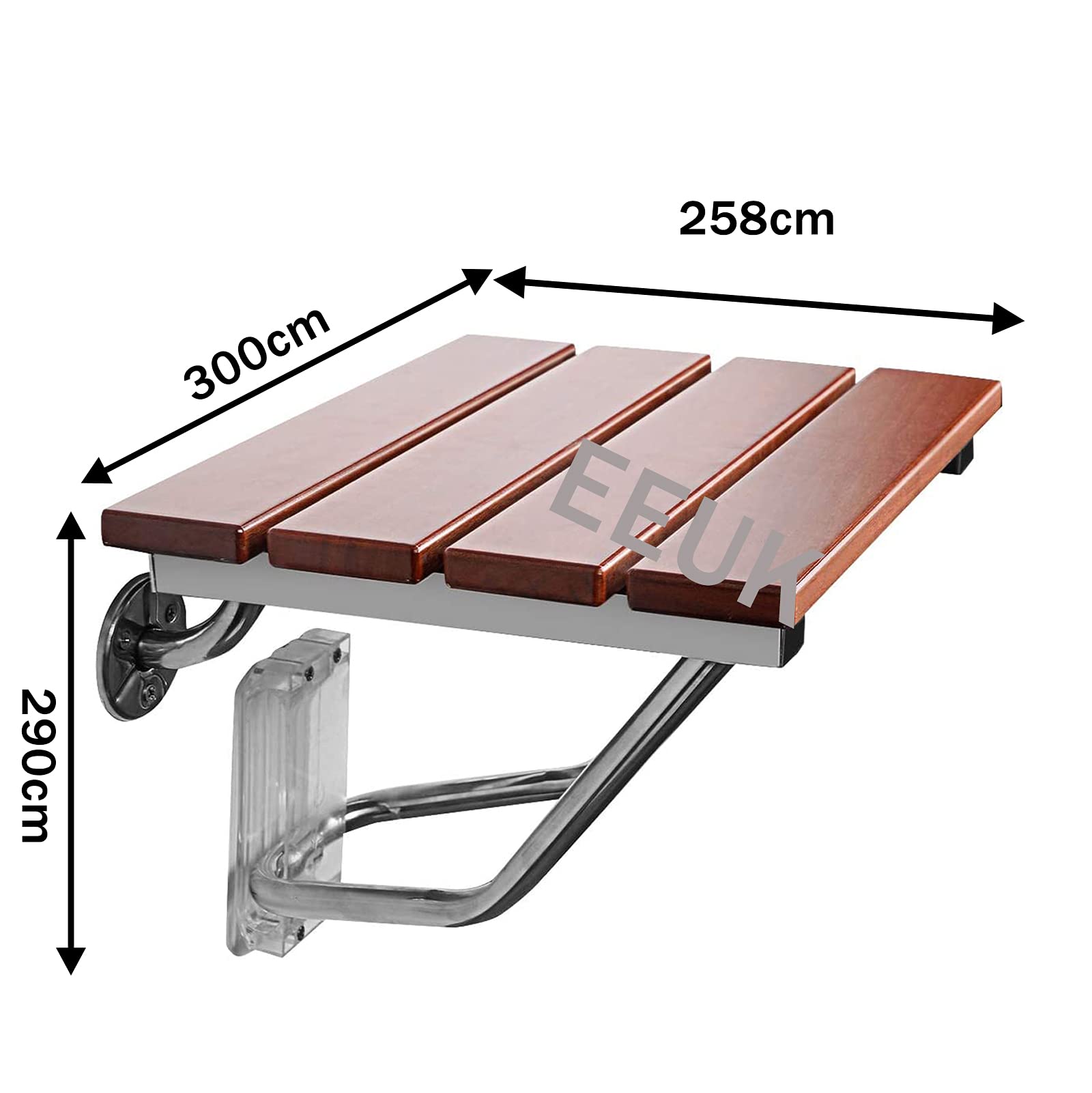 Foldable Wall Mounted Shower Seat Bench - 300lb Capacity Waterproof Wooden Bath Stool for Elderly & Disabled - Space Saving Medical Shower Chair for Small Bathrooms & Accessible Showers