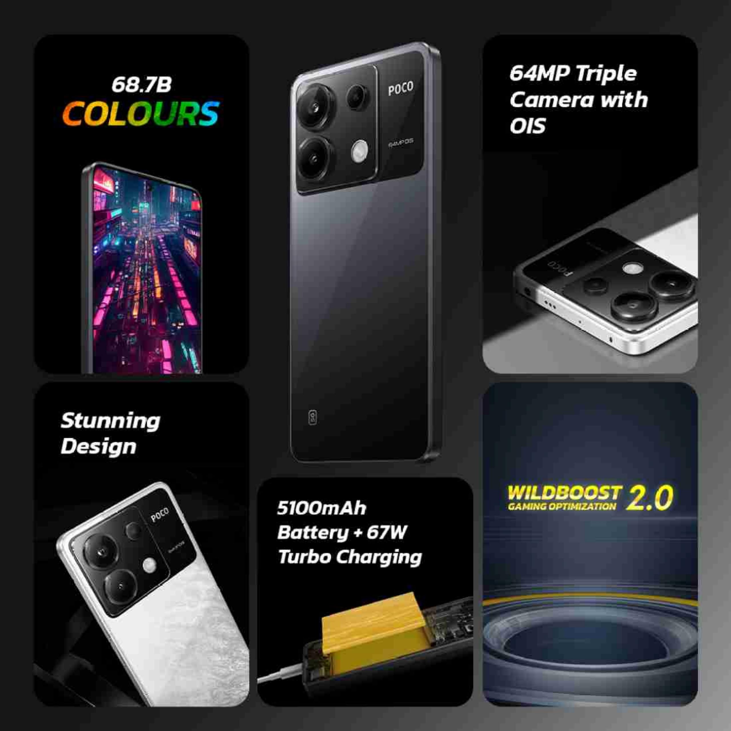 Xiaomi Poco X6 5G Smartphone - 256GB Storage, 12GB RAM, Black (Model 23122PCD1G) - Fast Performance for Gaming, Streaming & Productivity | Unlocked for All Carriers