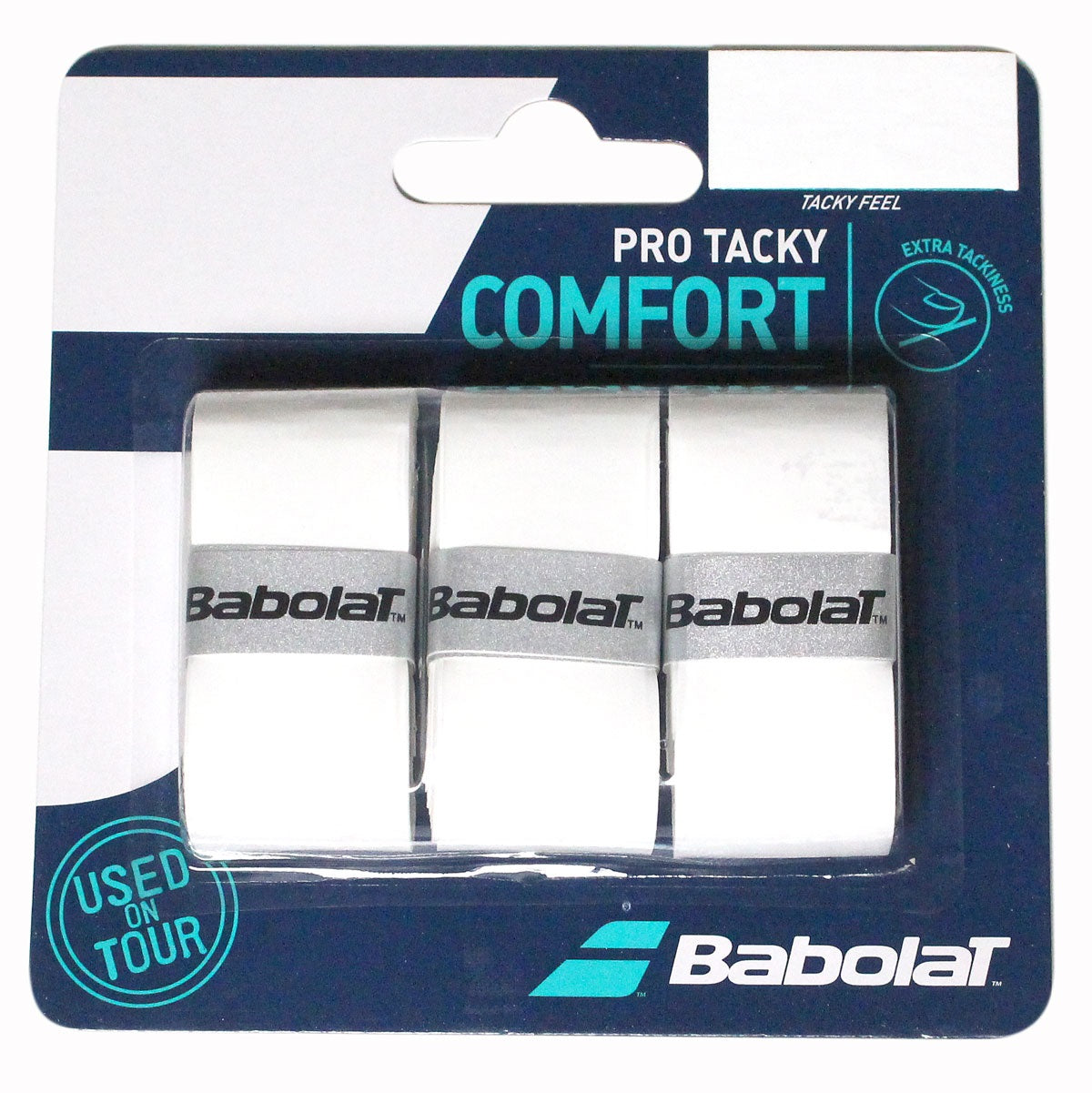 Babolat Pro Tacky Overgrip 3 Pack - White | Tennis Racket Grip for Enhanced Control & Sweat Absorption | Perfect for Tennis, Squash & Badminton Players