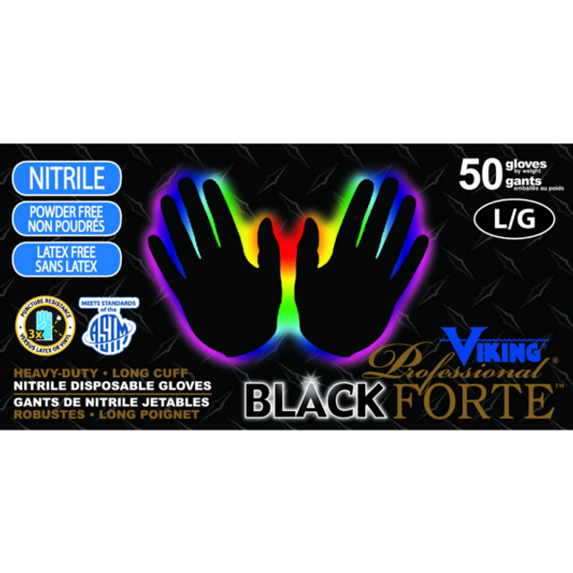 Viking Professional Black Forte 10mil Disposable Nitrile Gloves - Heavy Duty, Chemical Resistant, Latex-Free - Perfect for Medical, Laboratory, Cleaning & Industrial Use