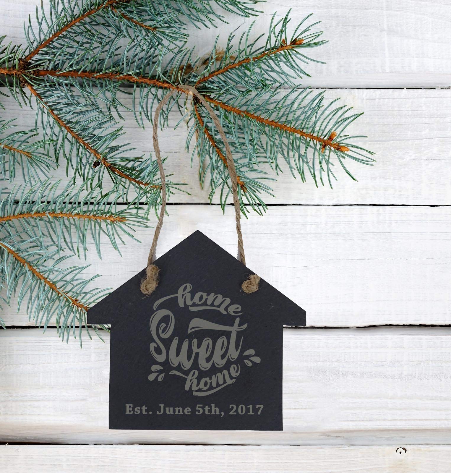 Personalized 'Home Sweet Home' Engraved Slate Christmas Ornament - Custom Housewarming Gift with Hanging String | Perfect for Holiday Decor, New Home Gifts & Memory Keepsakes
