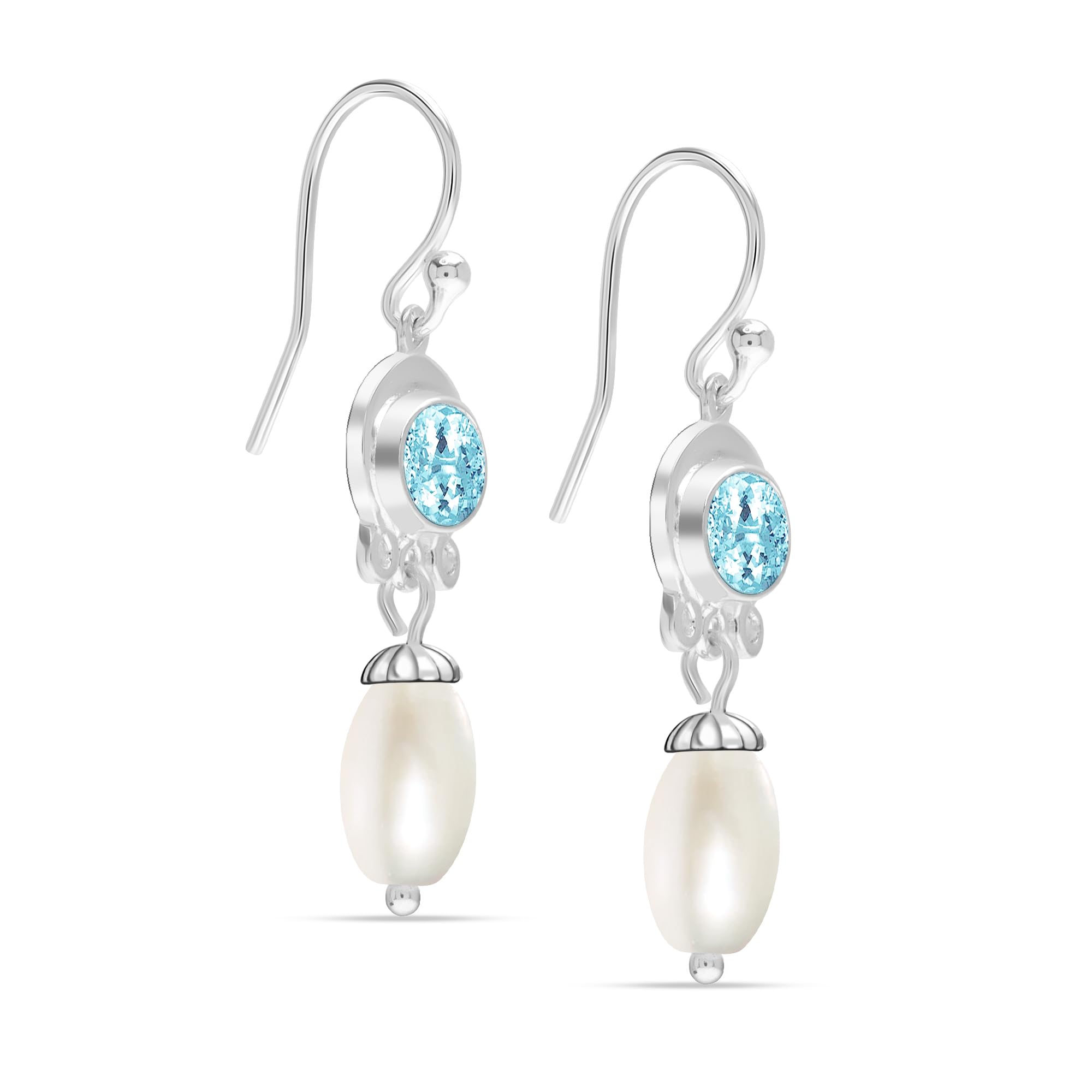 LeCalla 925 Sterling Silver Pearl Drop Earrings for Women - Elegant Dangle Leverback Earrings with Freshwater Pearls | Minimalist Jewelry Gift for Her | Perfect for Weddings, Parties & Special Occasions