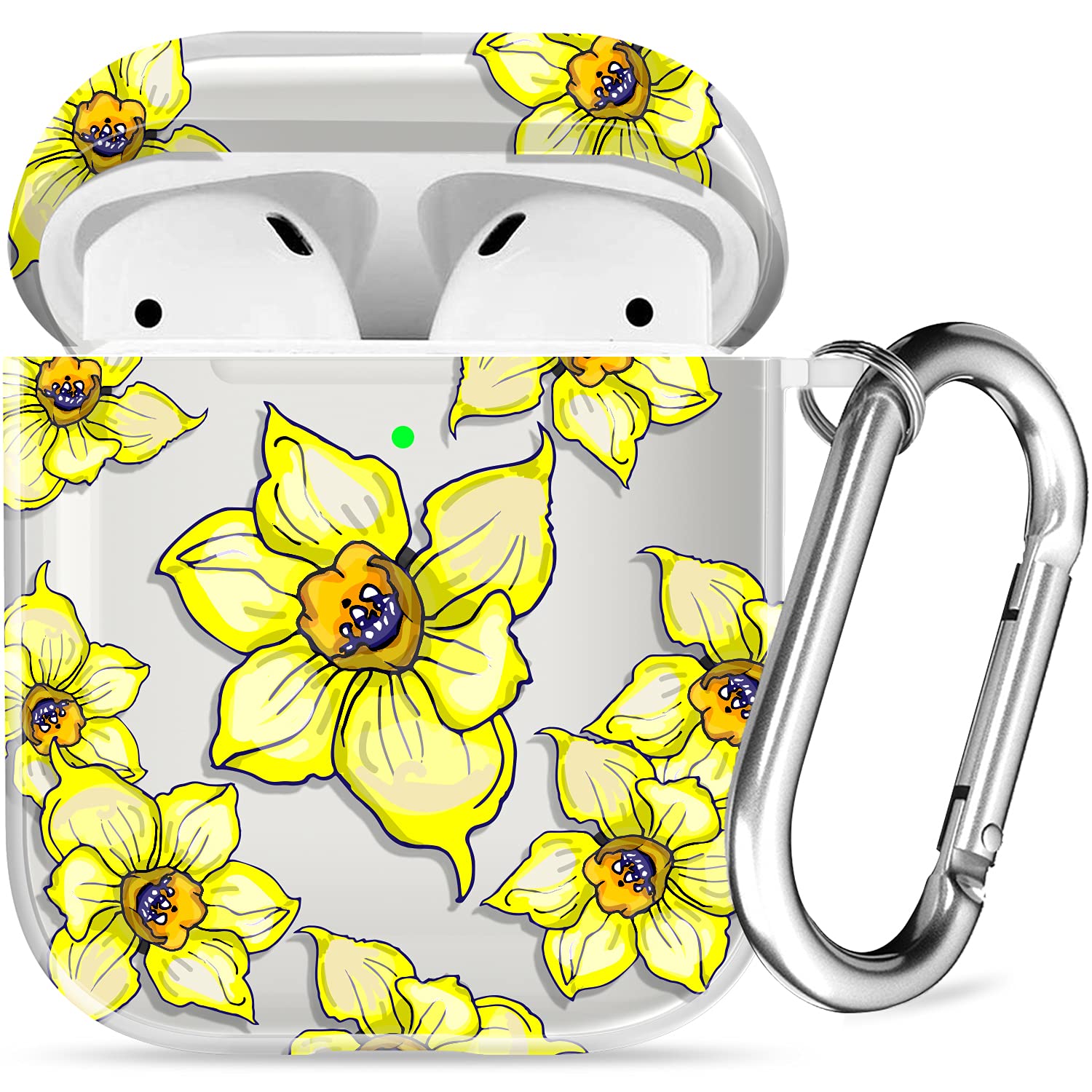 Cute Floral AirPods Case with Keychain for Girls - Clear Yellow Flower Design, Perfect for Travel & Daily Use