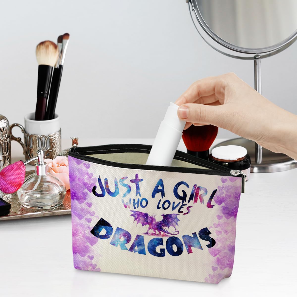 Funny Dragon Cosmetic Bag - Cute Makeup Pouch for Women & Girls - Perfect Gift for Dragon Lovers, Bestie, Sister & Coworkers - Great for Birthday, Christmas & Friendship Day - Ideal for Travel, Gym & Daily Makeup Storage