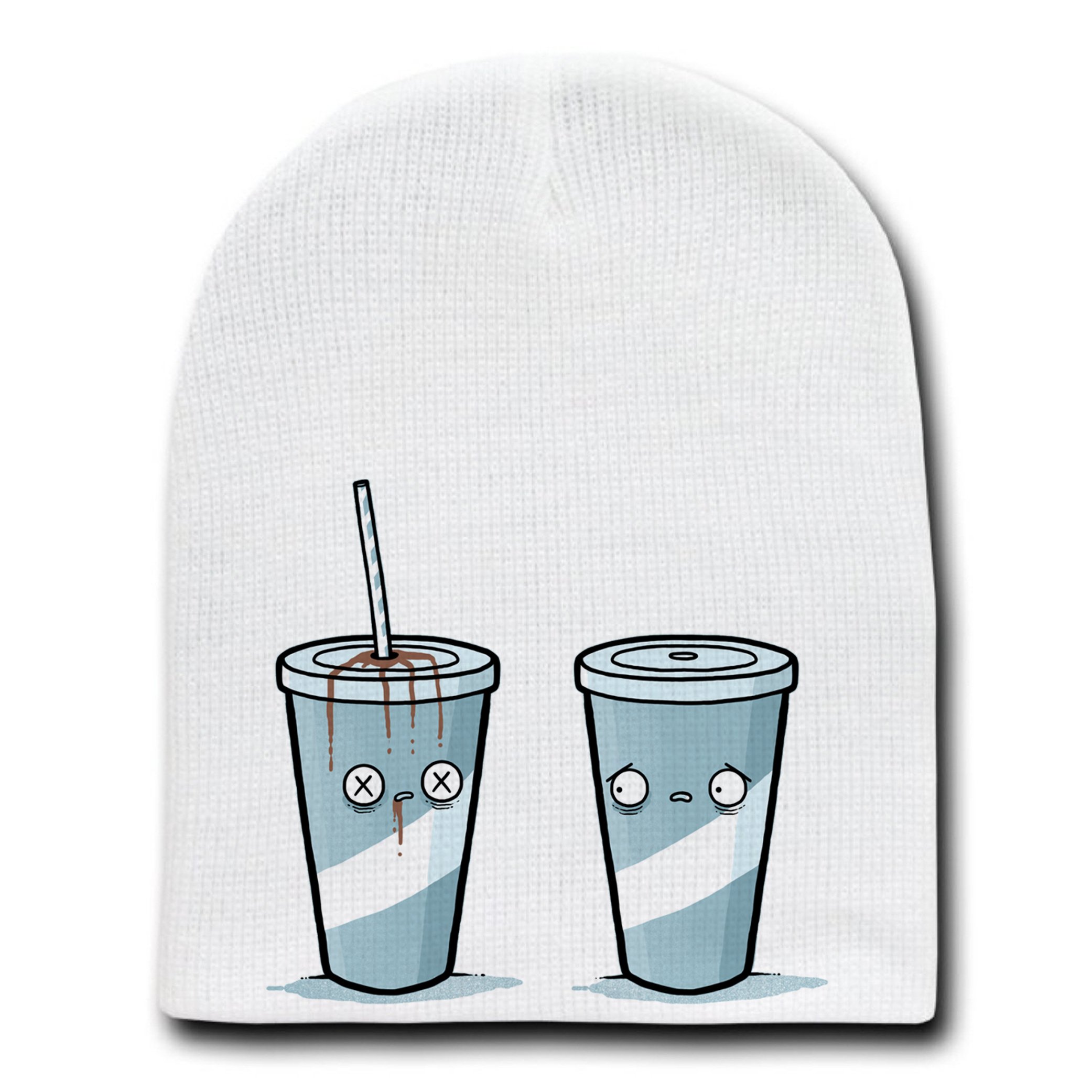 Death Wish Coffee Straw Stabbing Cup & White Skull Beanie Hat Set - Perfect for Halloween, Gifts & Coffee Lovers