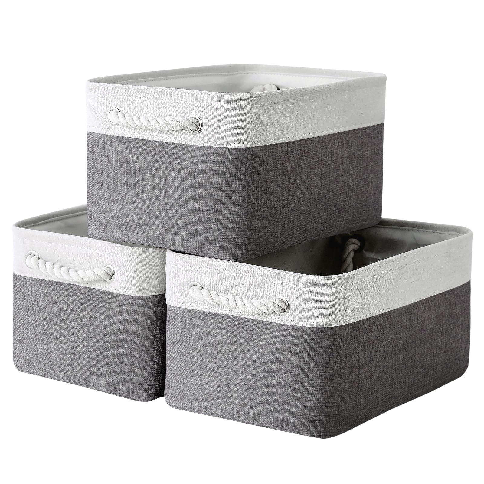 TheWarmHome Large Collapsible Storage Baskets 3-Pack - 15.7x11.8x8.2 Inch Fabric Storage Bins for Shelves, Closet, Linen & Home Organization (White & Grey) - Perfect for Bedroom, Bathroom, Nursery & Gift Wrapping Storage