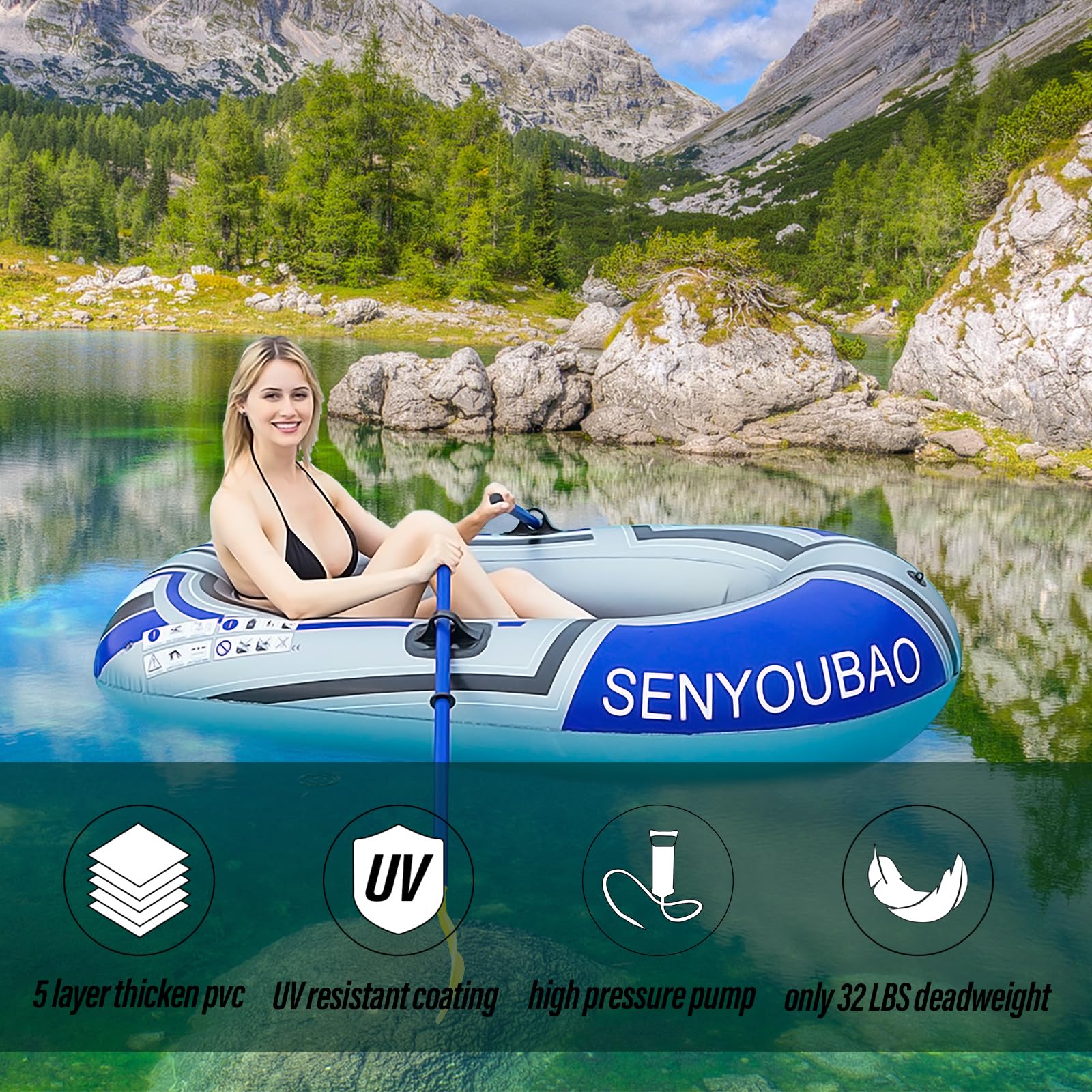 BESTHLS Inflatable Boat for Swimming, Fishing & Lake Activities - Portable Air Boat for Pool, Beach & Outdoor Water Fun