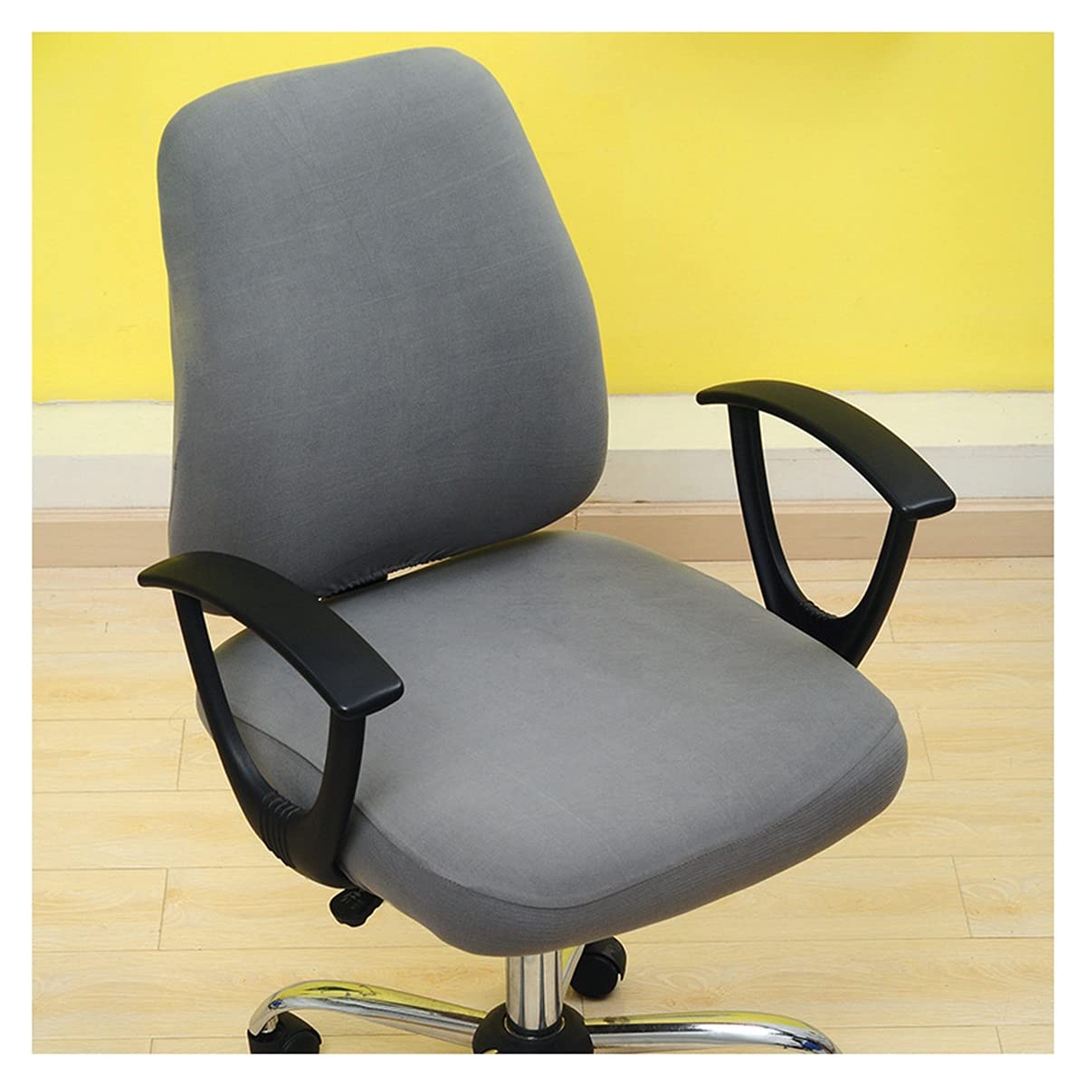 Universal Office Chair Cover - Spandex Stretchable Split Seat Protector for Computer & Desk Chairs - Washable Removable Slipcover (Gray) - Perfect for Home Office, Gaming & Conference Room Use