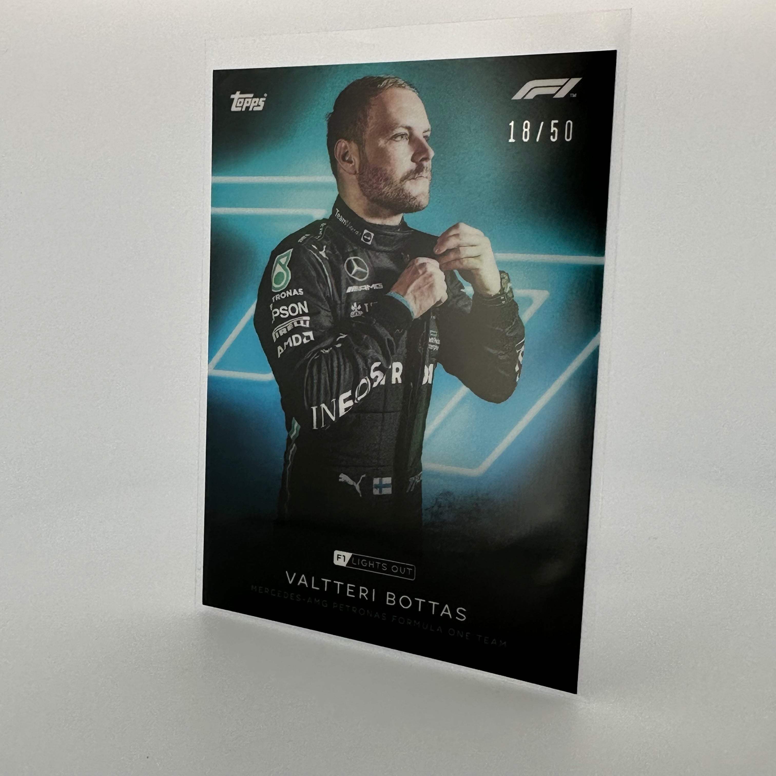 Valtteri Bottas 18/50 Aqua Parallel F1 Racing Driver Collectible - Perfect for Formula 1 Fans, Sports Memorabilia Collections, and Man Cave Decor
