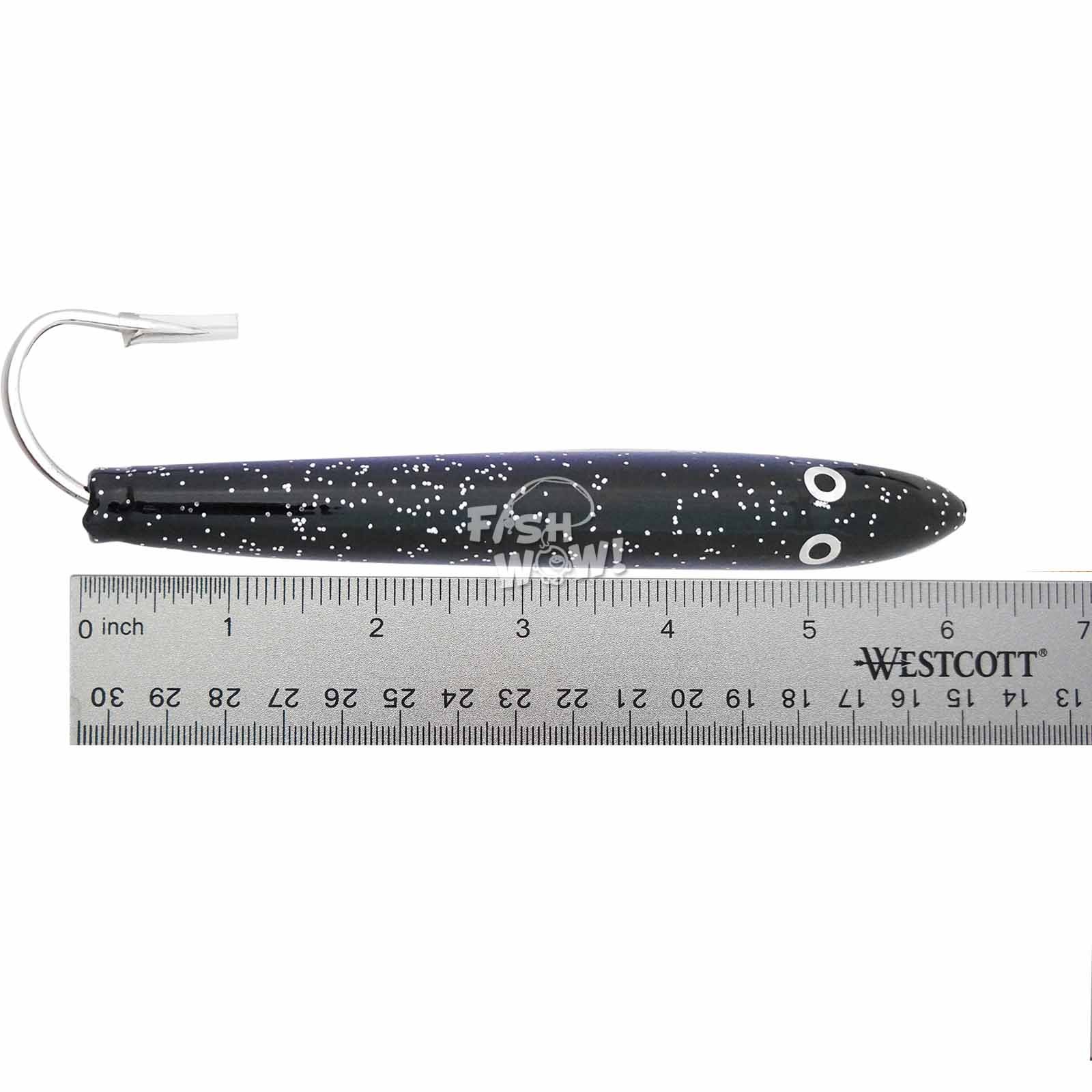 6 Inch Cedar Fishing Lures for Tuna & Mahi - Wooden Trolling Plugs in Black/Purple - Saltwater Game Fishing & Offshore Angling Gear