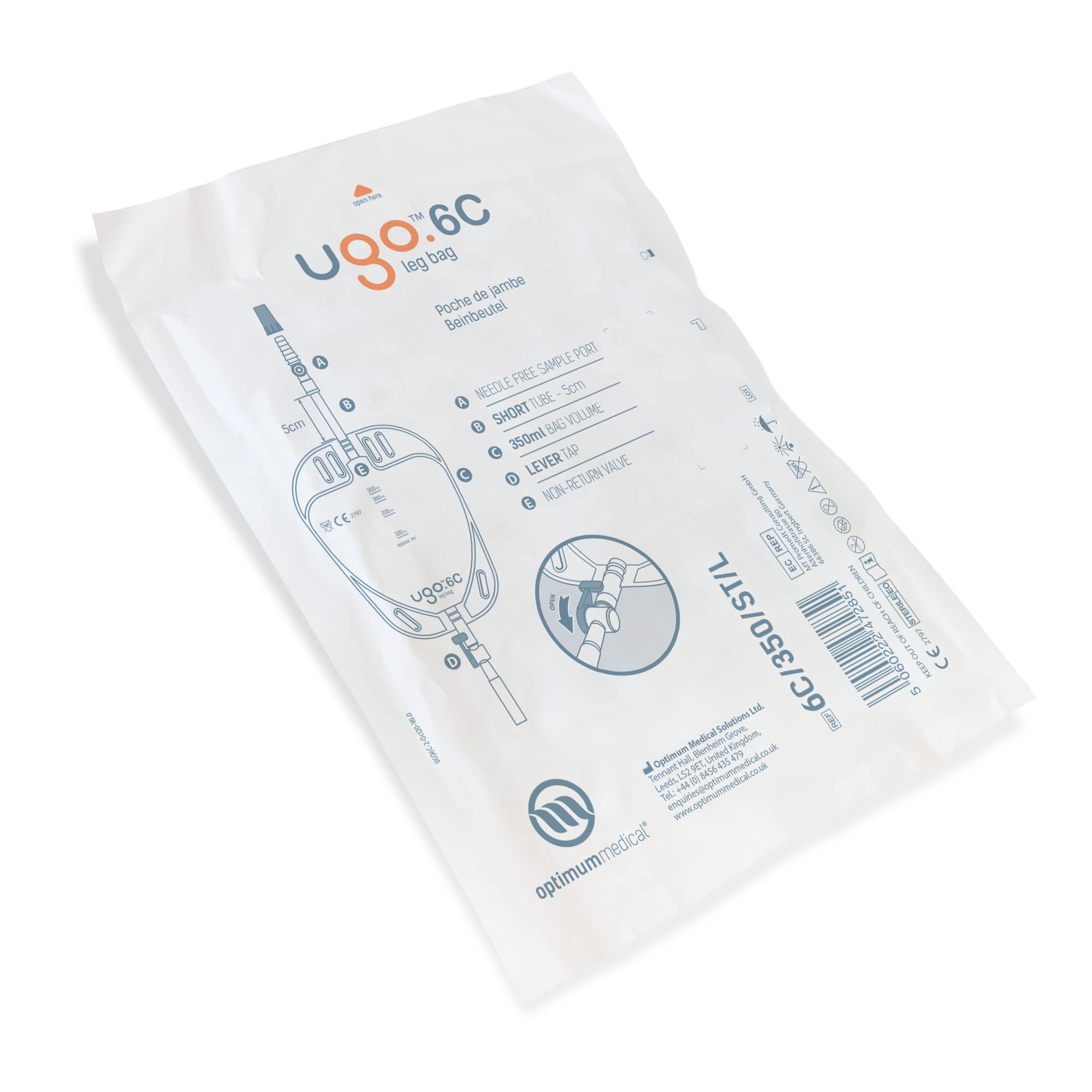 Ugo Leg Bags (10 Pack) - 350ml Urine Drainage Bags for Catheter with Soft Fabric Backing, Natural Leg-Shape Design, Short Tube & Lever Tap - Ideal for Daily Use, Travel, and Post-Surgery Care (Ugo 6C)