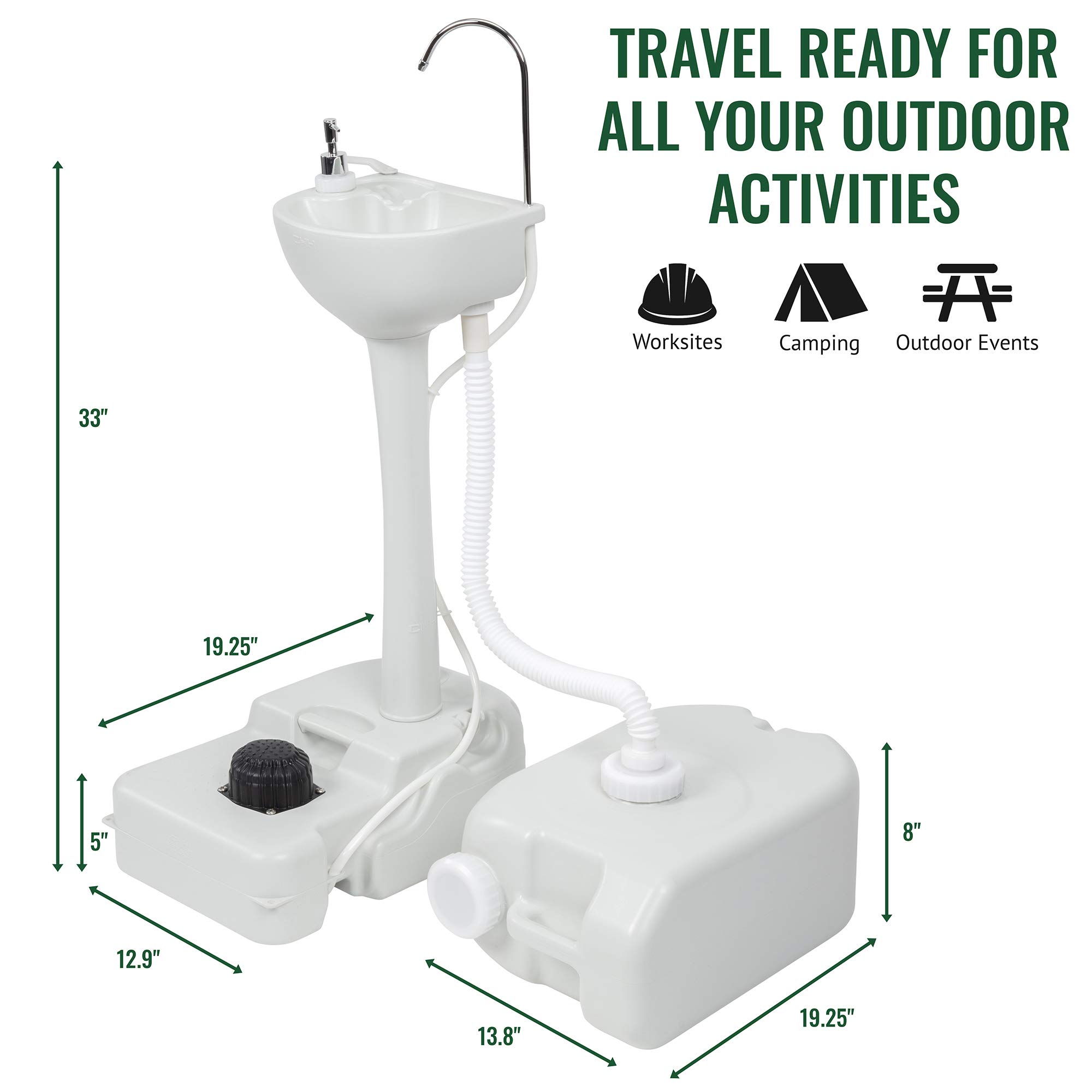Hike Crew Portable Outdoor Foot Pump Camping Sink - Collapsible Hand Wash Basin with 5 Gallon (19L) Water Tank, Wheels, Soap Dispenser, Gooseneck Faucet & Towel Holder - Perfect for RV Trips, Camping, Travel, Worksites & Outdoor Adventures