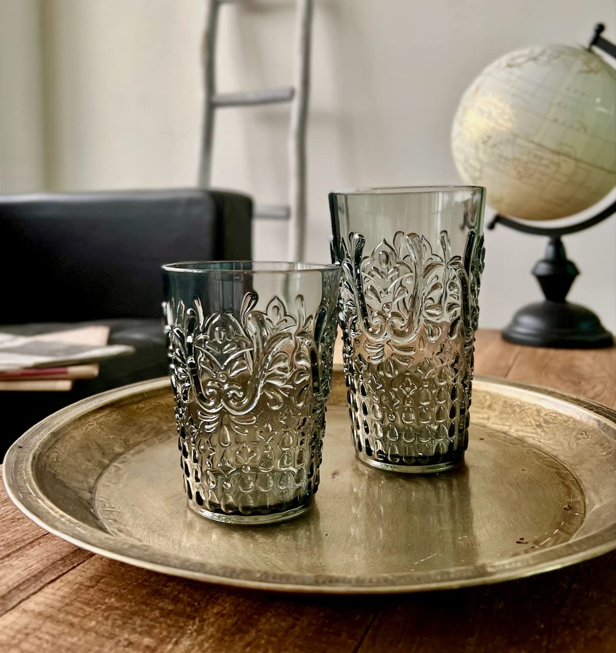KLIFA BLOIS Acrylic Tumbler & Highball Drinking Glasses Set of 8 (15.2oz & 20.5oz) - BPA-Free Stackable Plastic Drinkware, Dishwasher Safe Vintage Style Cups in Gray-Black - Perfect for Parties, Home Bars, and Outdoor Gatherings