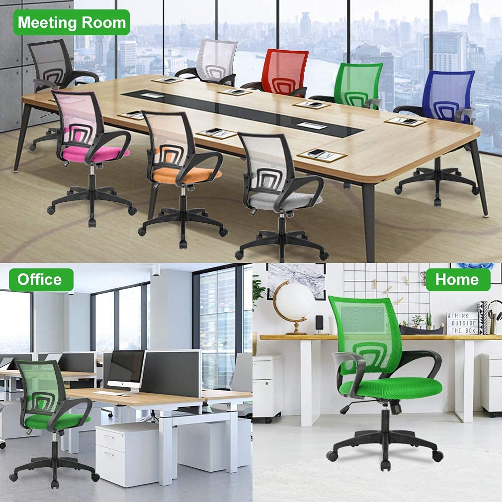 Adjustable Height Ergonomic Office Chair with Lumbar Support - Mesh Mid Back Computer Desk Chair - Rolling Swivel Task Chair for Home & Office (Green) - Perfect for Long Work Hours & Gaming Sessions