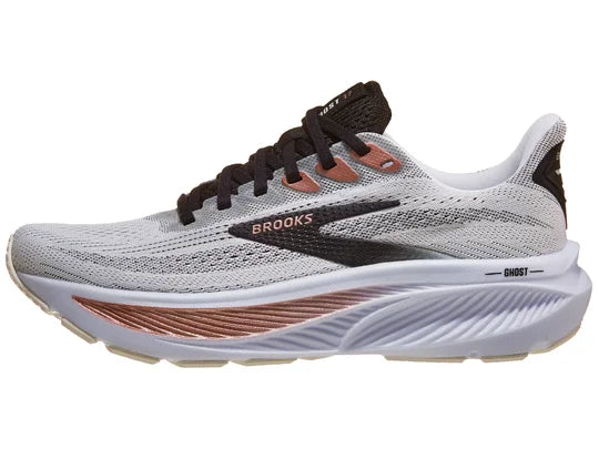 Brooks Women's Ghost 17 Running Shoes - White/Black/Rose Gold | Lightweight Cushioned Sneakers for Road Running, Jogging & Gym Workouts