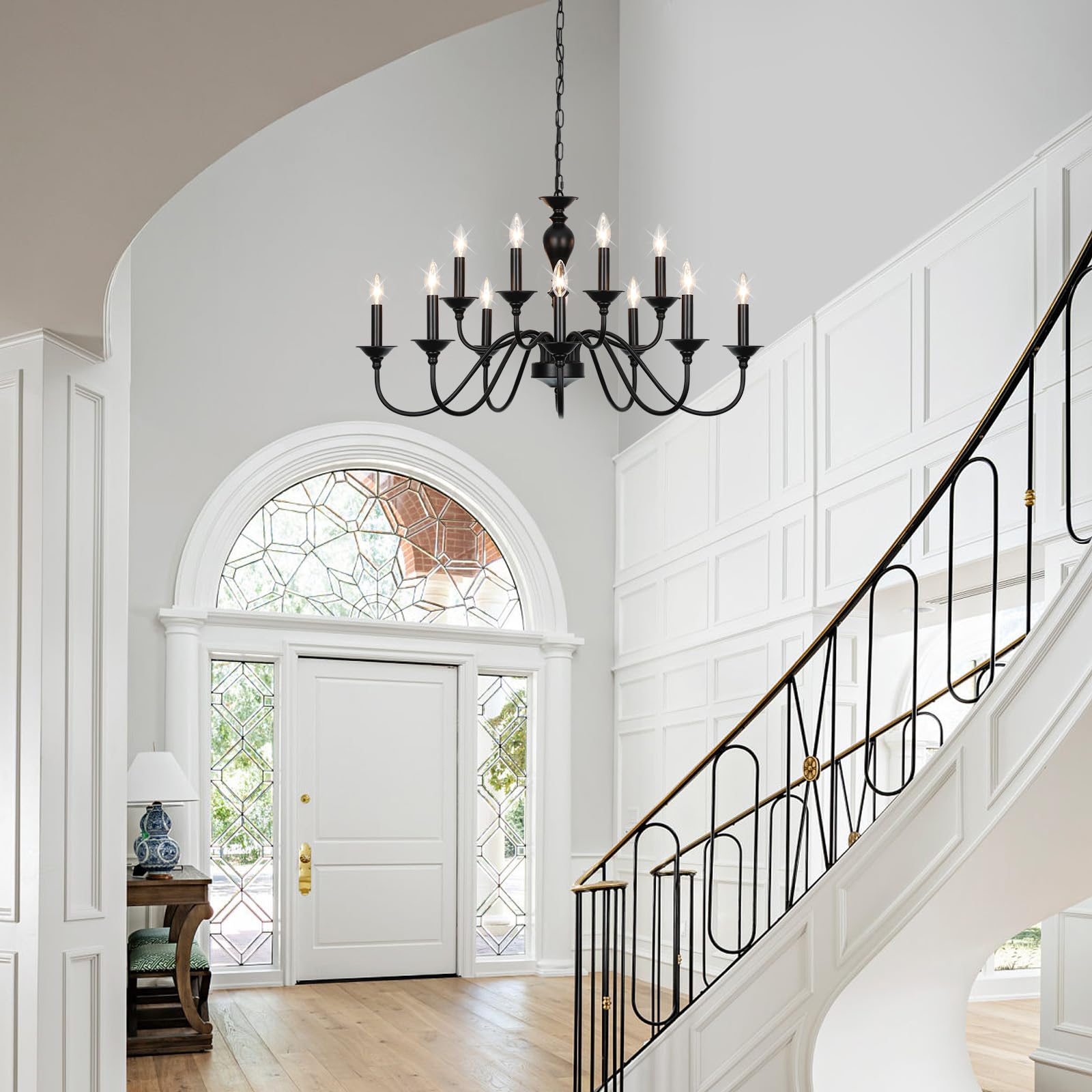 12-Light Black Farmhouse Chandelier - Industrial Candle Hanging Light Fixture for Dining Room, Kitchen Island, Living Room, Foyer & Staircase | Rustic Ceiling Lighting for Farmhouse Decor & Modern Homes