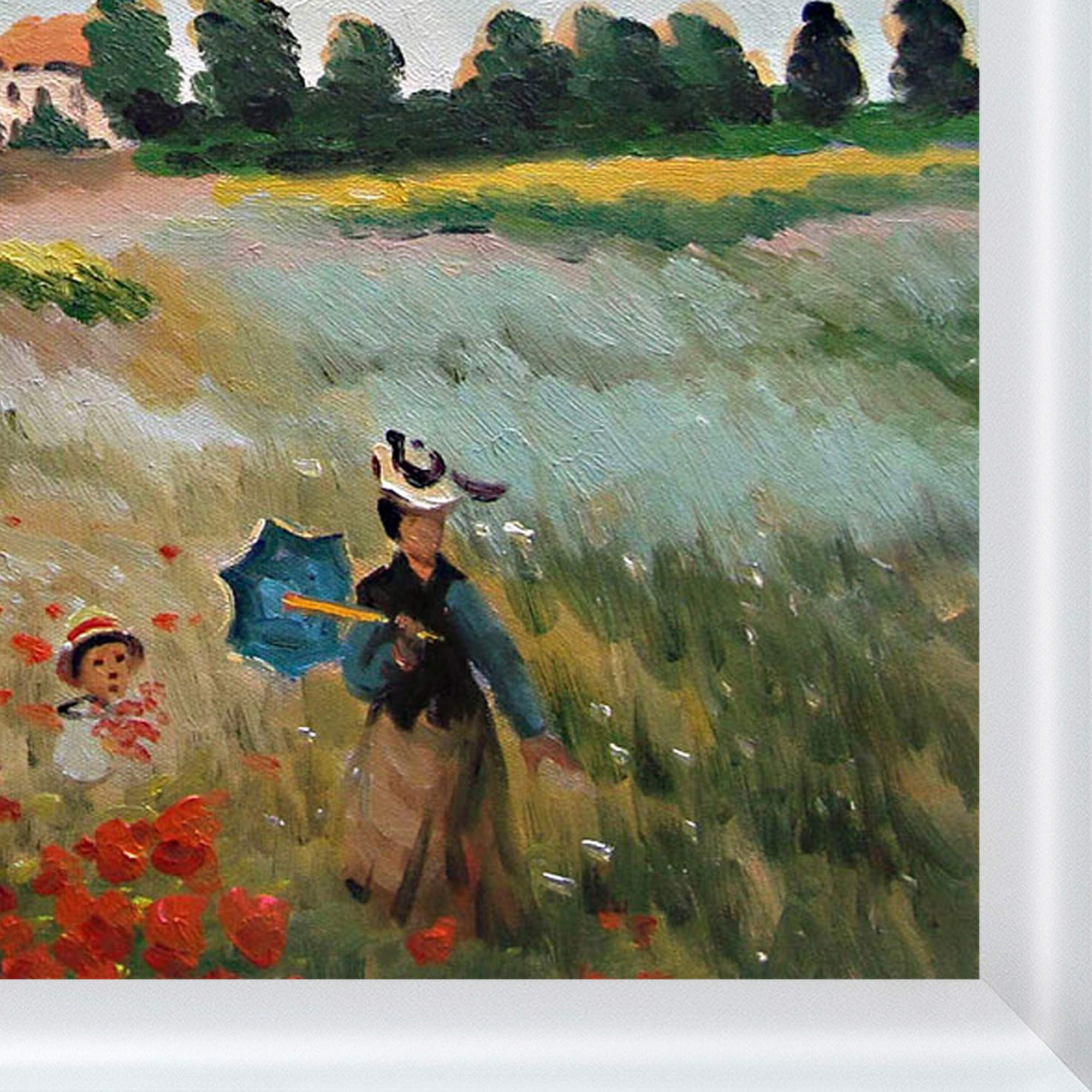 La Pastiche Hand Painted Oil Painting Reproduction - Poppy Field in Argenteuil by Monet, 20x24 Inch, Modern White Frame - Wall Art for Living Room, Bedroom & Office Decor