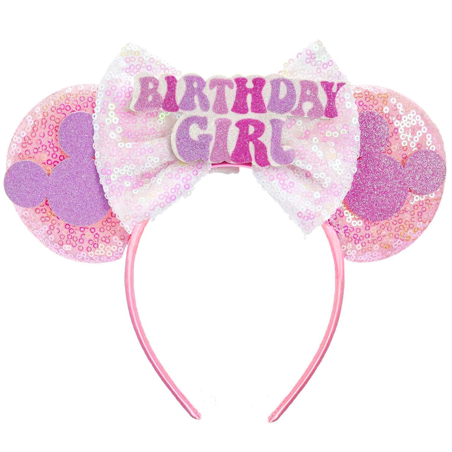 Pink Birthday Mouse Ears Headband for Women & Girls - Cute Birthday Party Hair Accessories & Decorations - Perfect for Disney Trips, Birthday Celebrations & Themed Parties