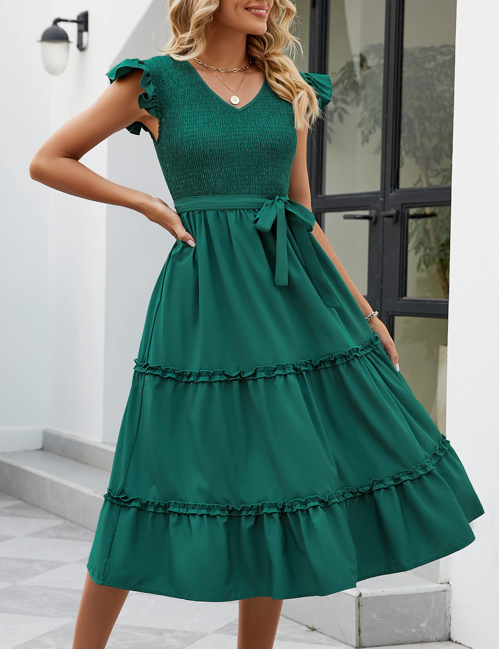 KOJOOIN Women's Maternity Dress - Summer V Neck Smocked Maxi Dress with Puff Sleeves for Pregnancy, Baby Shower & Photoshoot | Comfortable & Stylish Outfit for Expecting Moms