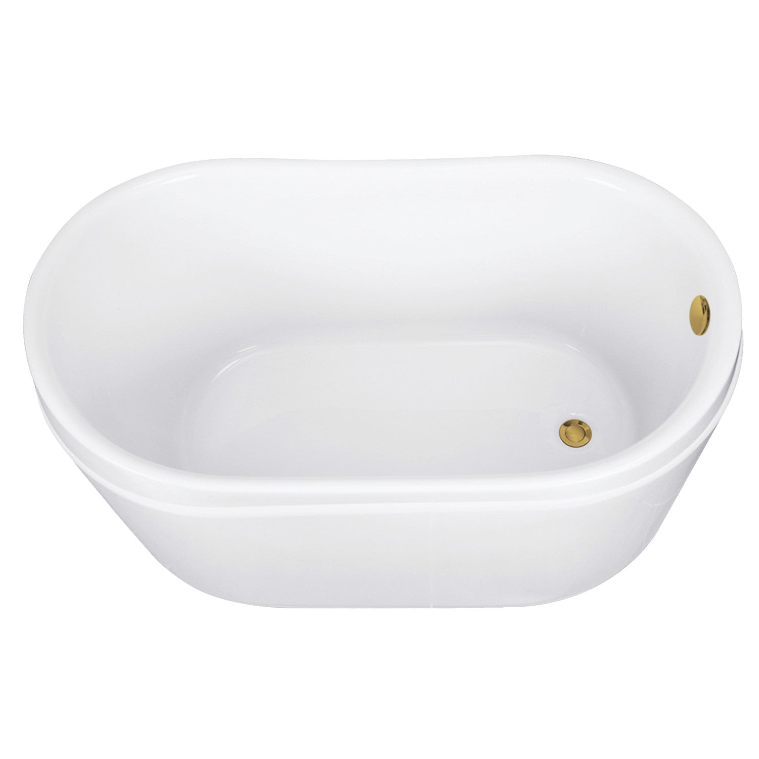 Aqua Eden 52 Inch Acrylic Oval Freestanding Bathtub - Glossy White with Brushed Brass Overflow | Double Slipper Design for Luxury Bathrooms | Perfect for Spa Retreats & Master Suite Relaxation