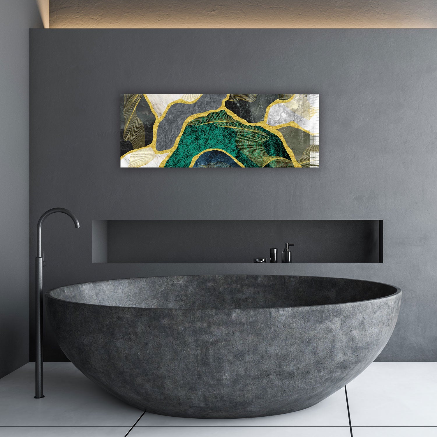 Elegant Green Marble Design Panoramic Wallpaper - Perfect for Living Room, Bedroom & Office Decor