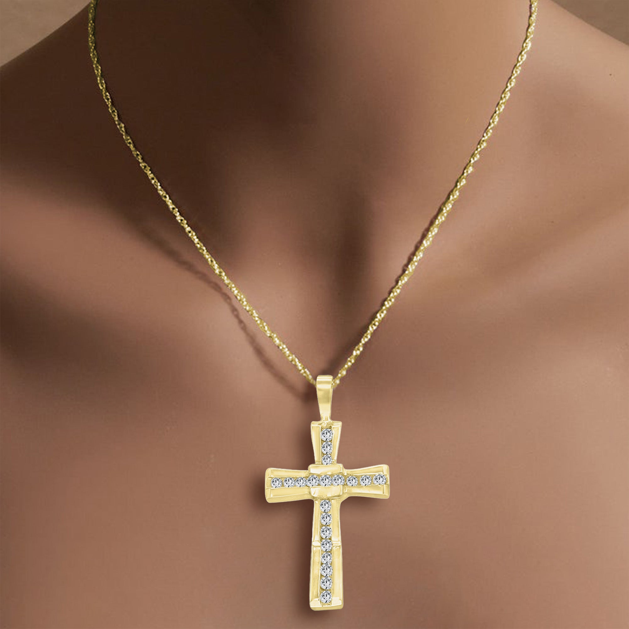 0.5 Carat Antique Style Diamond Cross Pendant Necklace for Women - Elegant Religious Jewelry Gift for Baptism, Confirmation & Special Occasions