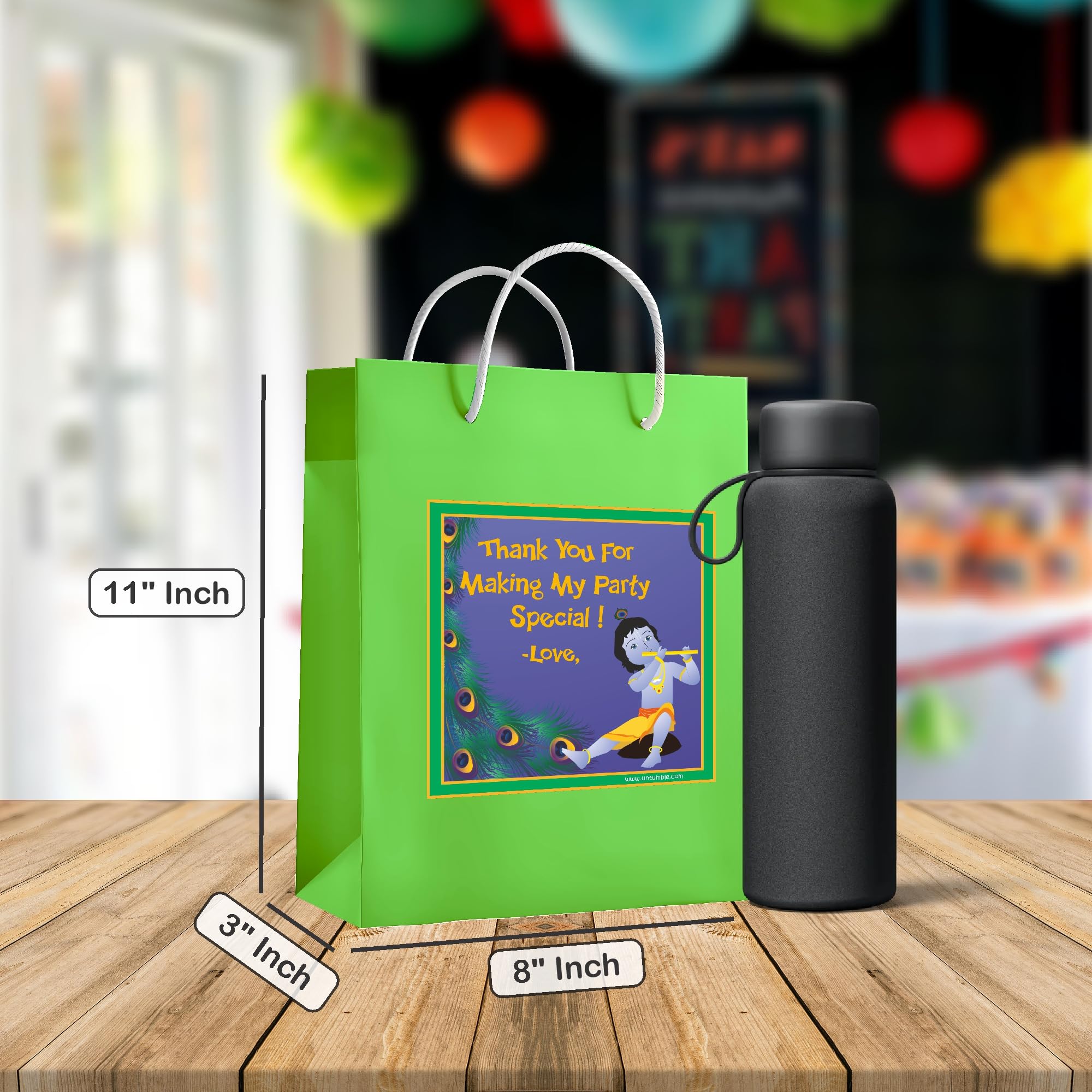 Premium Green Krishna Theme Gift Bags - Pack of 10 for Janmashtami & Krishna Jayanti Celebrations | Eco-Friendly Paper Party Favors for Hindu Festivals, Birthday Gifts & Spiritual Events