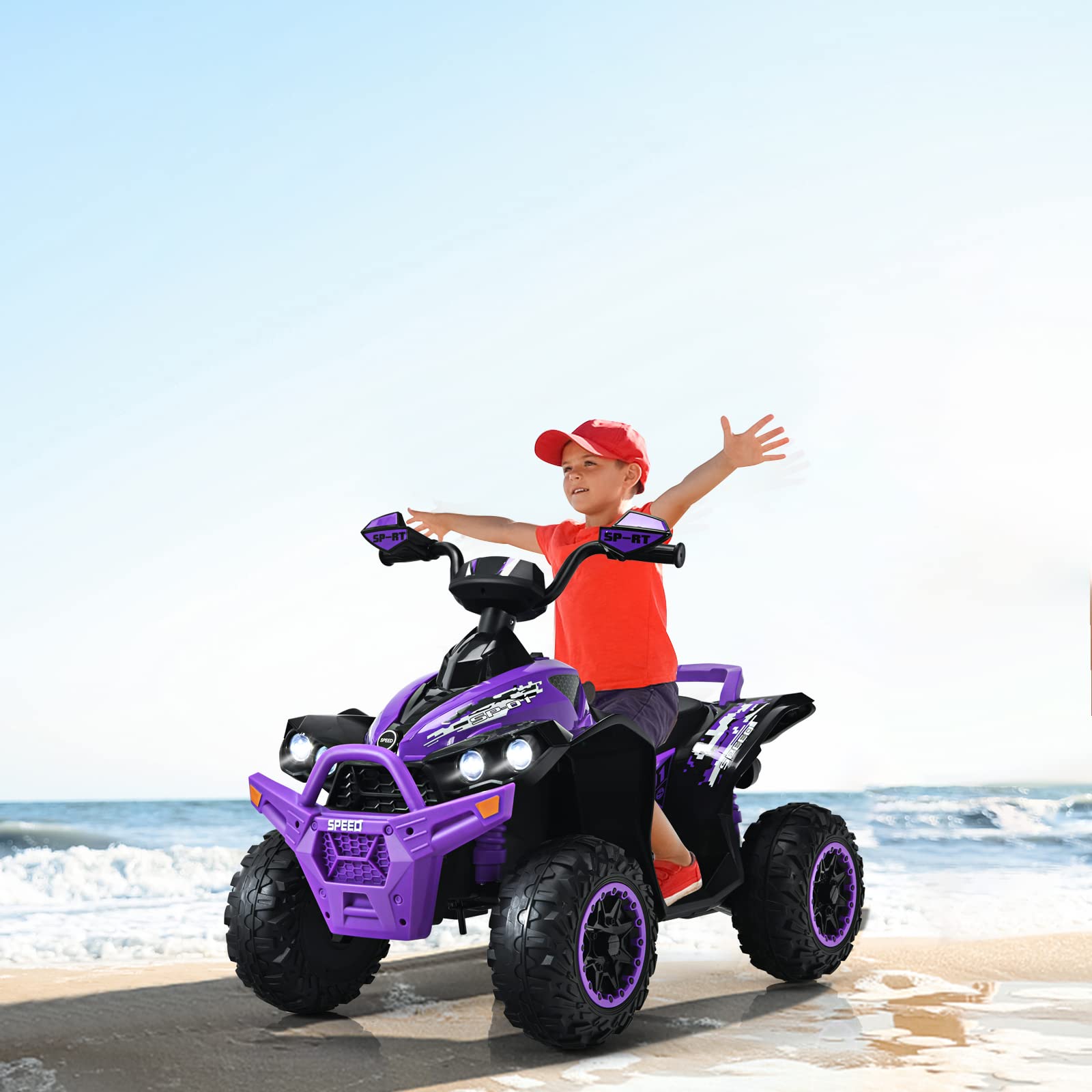 OLAKIDS 12V Kids Ride On ATV - Electric Battery Powered 4 Wheeler Toy Car for Toddlers & Children with LED Lights, Music, Horn - High & Low Speed, Soft Start - Purple Quad Vehicle for Boys & Girls | Outdoor Play, Birthday Gift, Backyard Fun